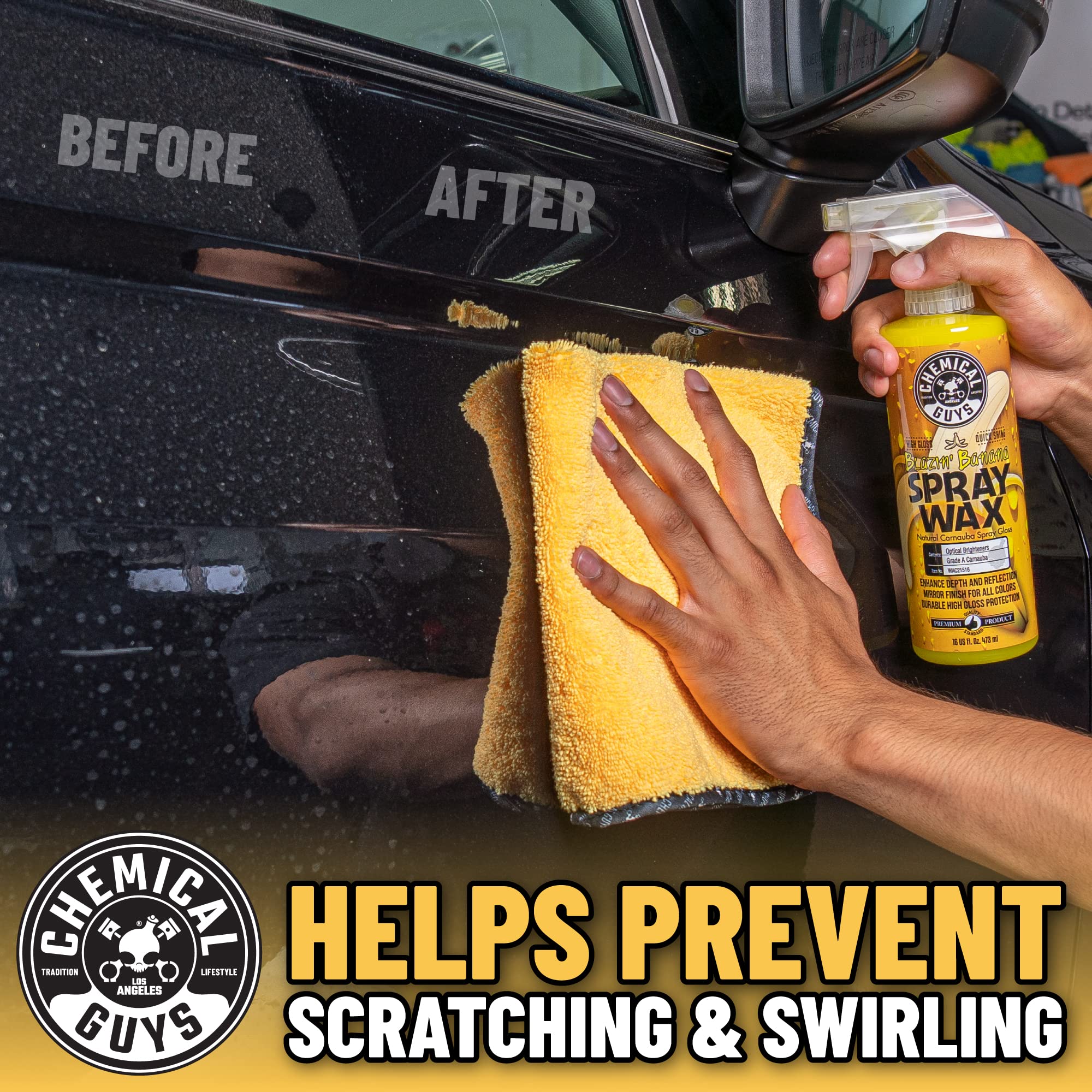 Chemical Guys Miracle Dryer Microfiber Drying Towel ‎MIC721, (Great for Cars, Trucks, SUVs, RVs, Motorcycles & More), Yellow (36" x 25")
