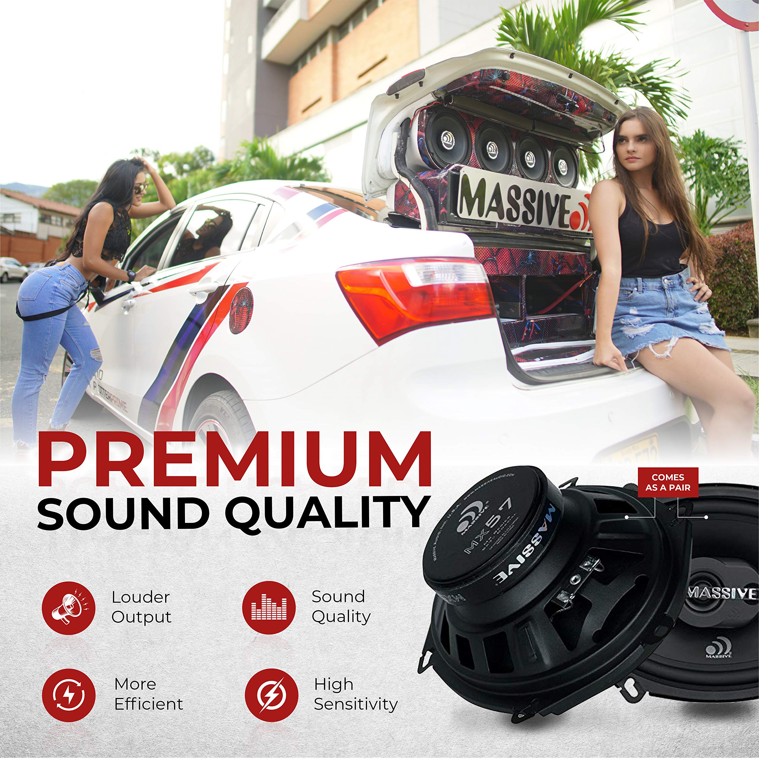 Massive Audio MX57V2 | 2-Way Coaxial Car Speakers 5x7/6x8 | 100W Max / 50W RMS | Premium Sound Upgrade | High-Efficiency Mid-Bass & Silk Dome Tweeter | OEM Fit Design