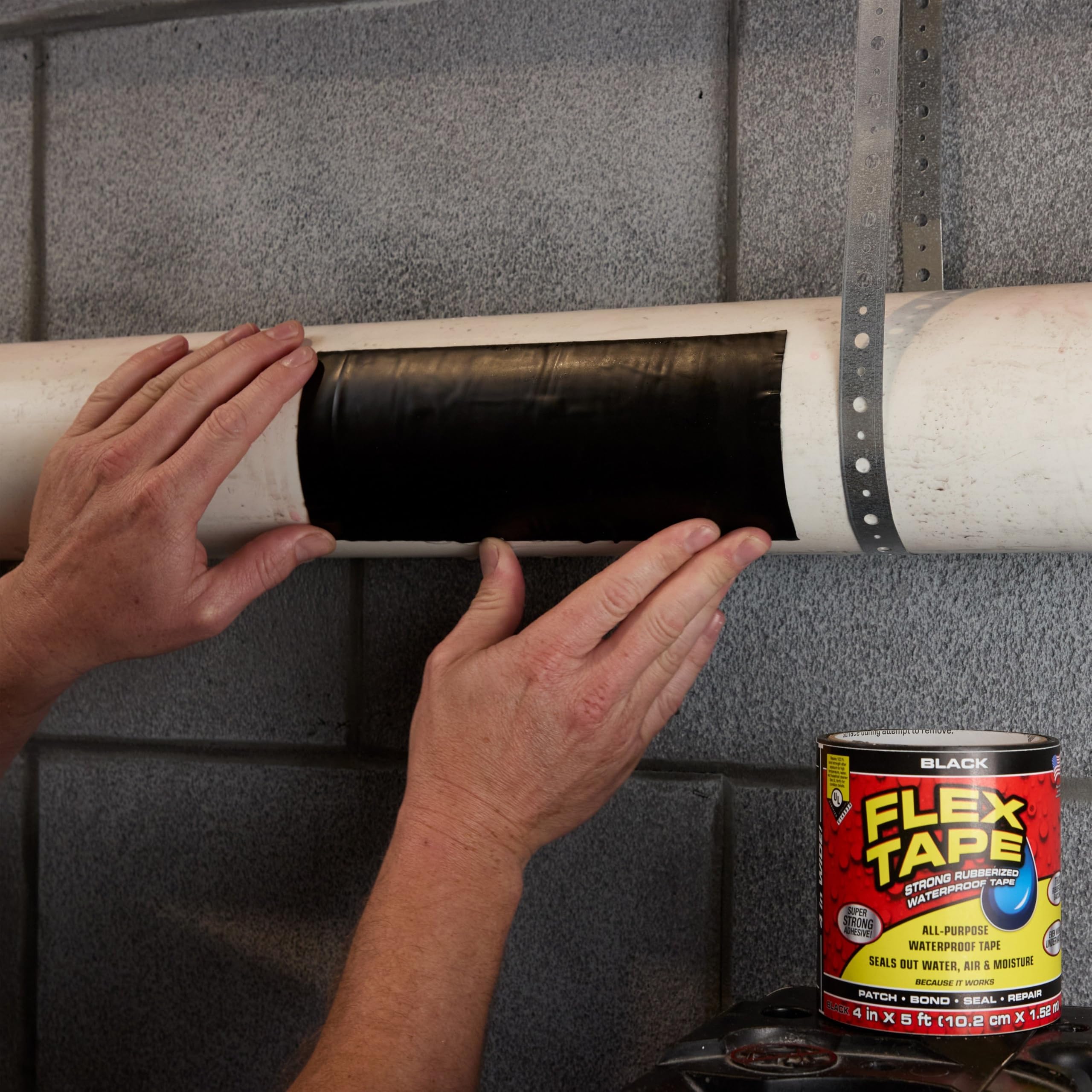 Original Flex Tape, Thick Flexible Rubberized Waterproof Tape - Seal and Patch Leaks, Works Underwater, Indoor Outdoor - Home RV Roof Plumbing and Pool Repairs, Black, 4 in x 5 ft, Pack of 1