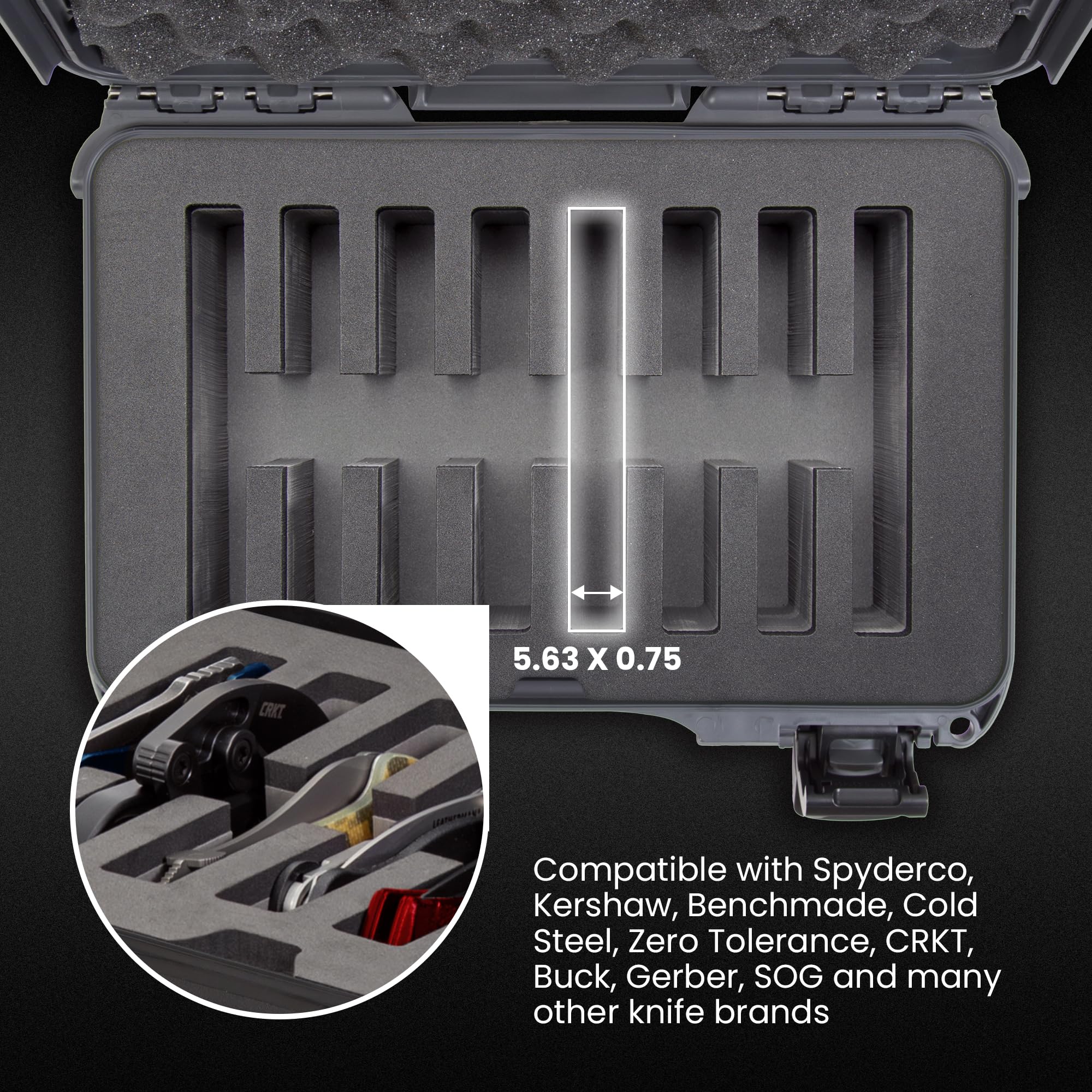 Travel Knife Case NANUK 909 – Waterproof Pocket Knife Storage with 8 Slots, 12.6” x 9” x 4.4” - Lightweight, Lockable, Dustproof, Impact-Resistant & Durable - Graphite