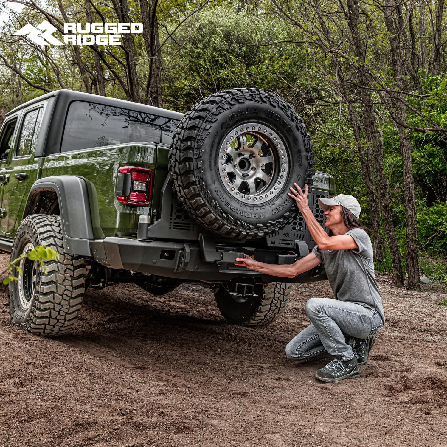WingMate Rugged Ridge Tire Carrier Mount & Camera Relocation for Jeep Gladiator JT | Heavy Duty, Textured Black | 11540.46 | Fits 2020-2024 Jeep Gladiator JT w/Rear WingMate Bumper (Part # 11540.38)