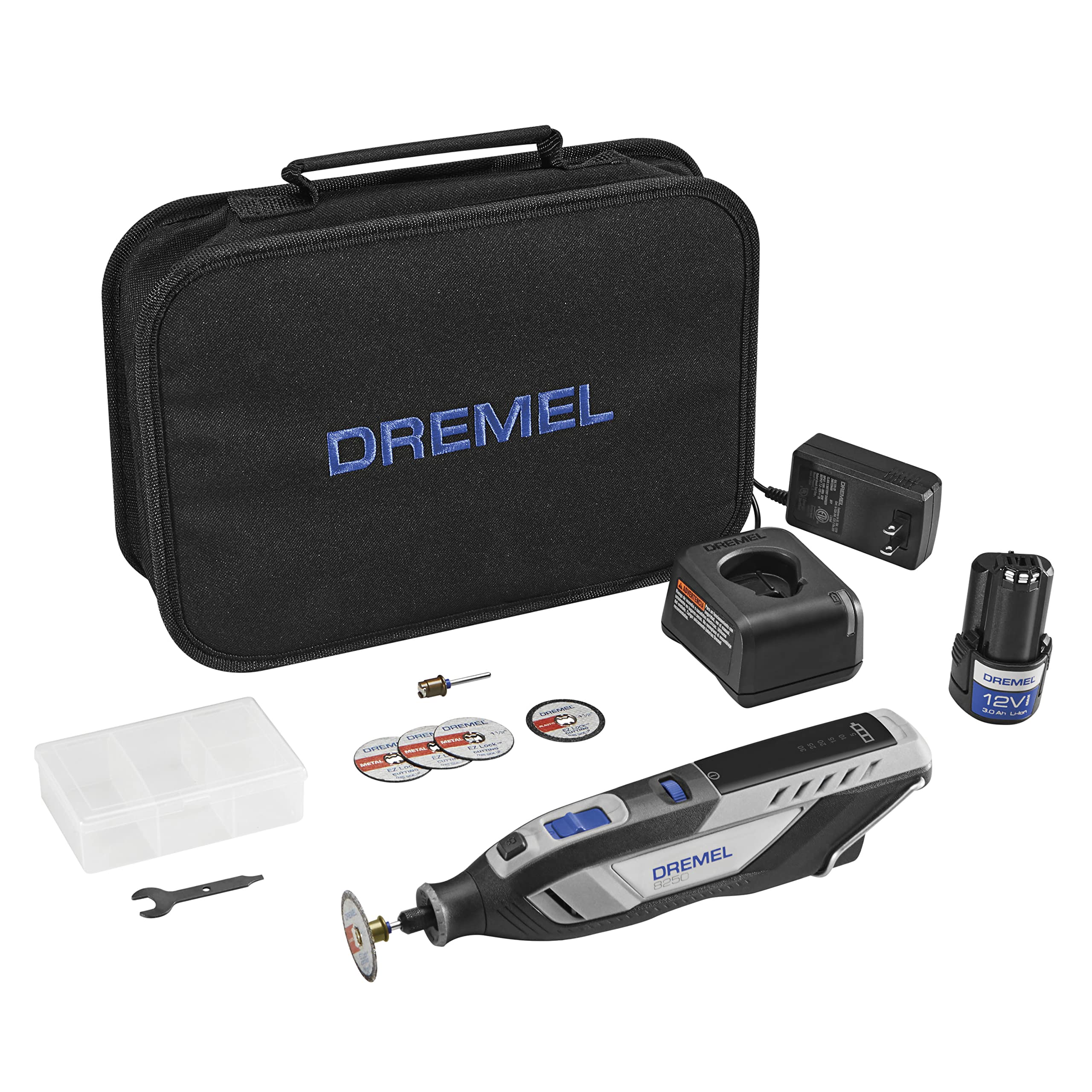 Dremel 12V Lithium-Ion Variable Speed Cordless Rotary Tool 8250-5 with Brushless Motor - 5 Rotary Tool Accessories, 3Ah Battery, Charger, and Tool Bag