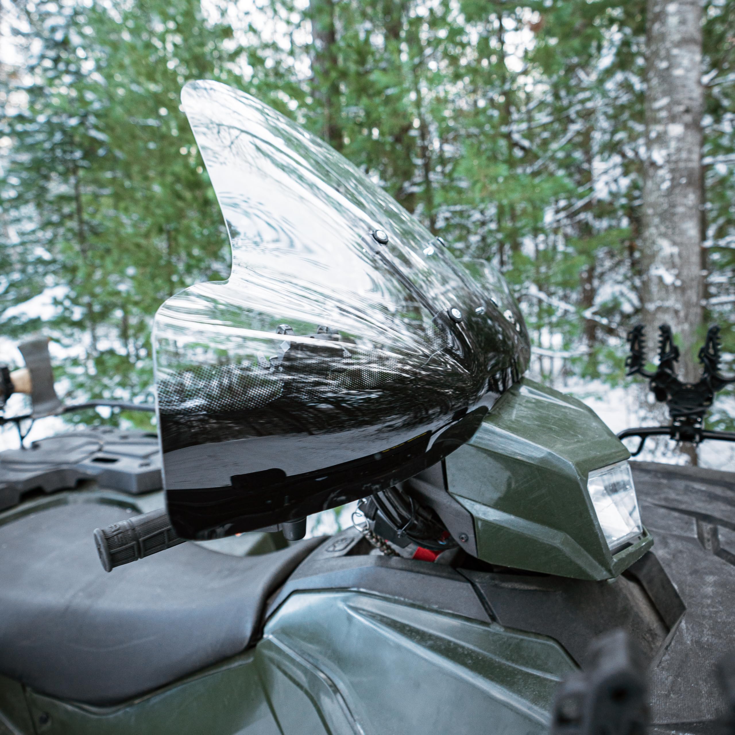 ATV Windshield Black Boar w/Hardware - Features Wrap-Around Design that Shields Hands - Crafted of Heavy Duty Clear Acrylic - Easily Mounts onto Handlebars to Deflect Wind, Rain, Mud & Insects (66031)