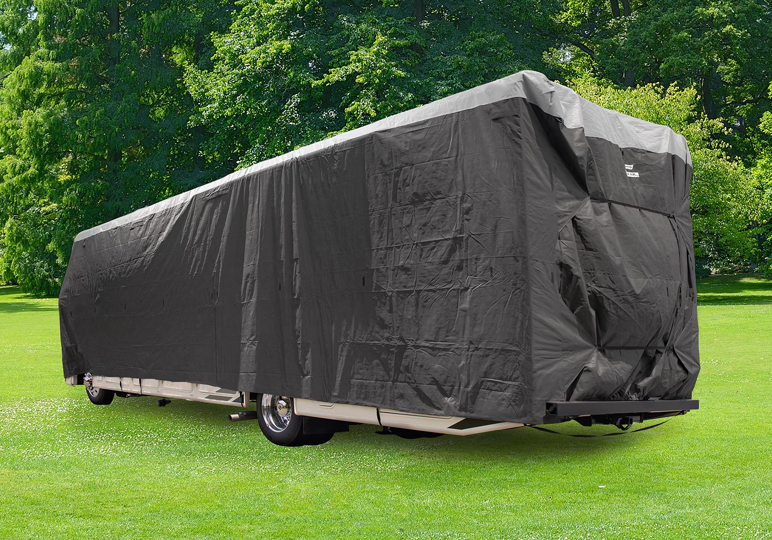 Camco 28-30-Ft Class A RV Cover ULTRAGuard - Features Zipper Entry Doors & Covered Air Vents - Crafted of Premium Spunbond Polypropylene - Includes Storage Bag for RV Storage and Organization (45731)
