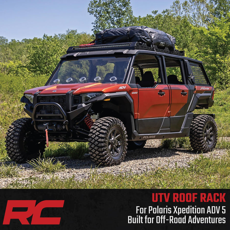 Rough Country Roof Rack for 2024+ Polaris Xpedition ADV 5 with 40" 200W LED Spot Beam - Modular UTV Roof Cargo Rack with Rugged, Trail-Ready Design