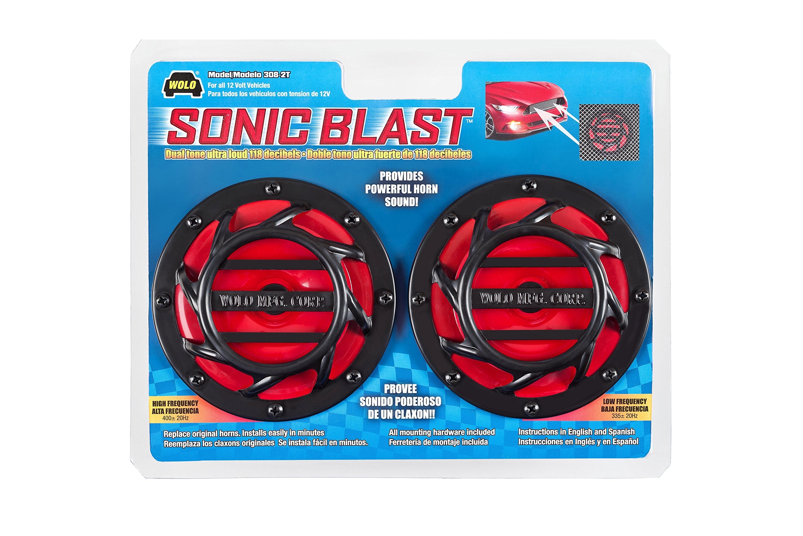Sonic Blast Wolo (308-2T) Red and Black Painted Horns - 12 Volt, Low and High Tone