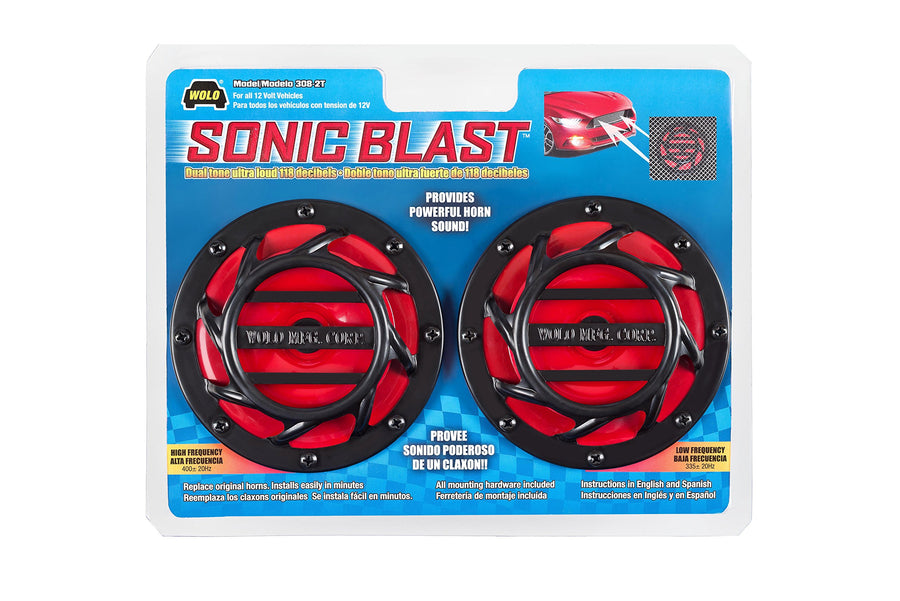 Sonic Blast Wolo (308-2T) Red and Black Painted Horns - 12 Volt, Low and High Tone