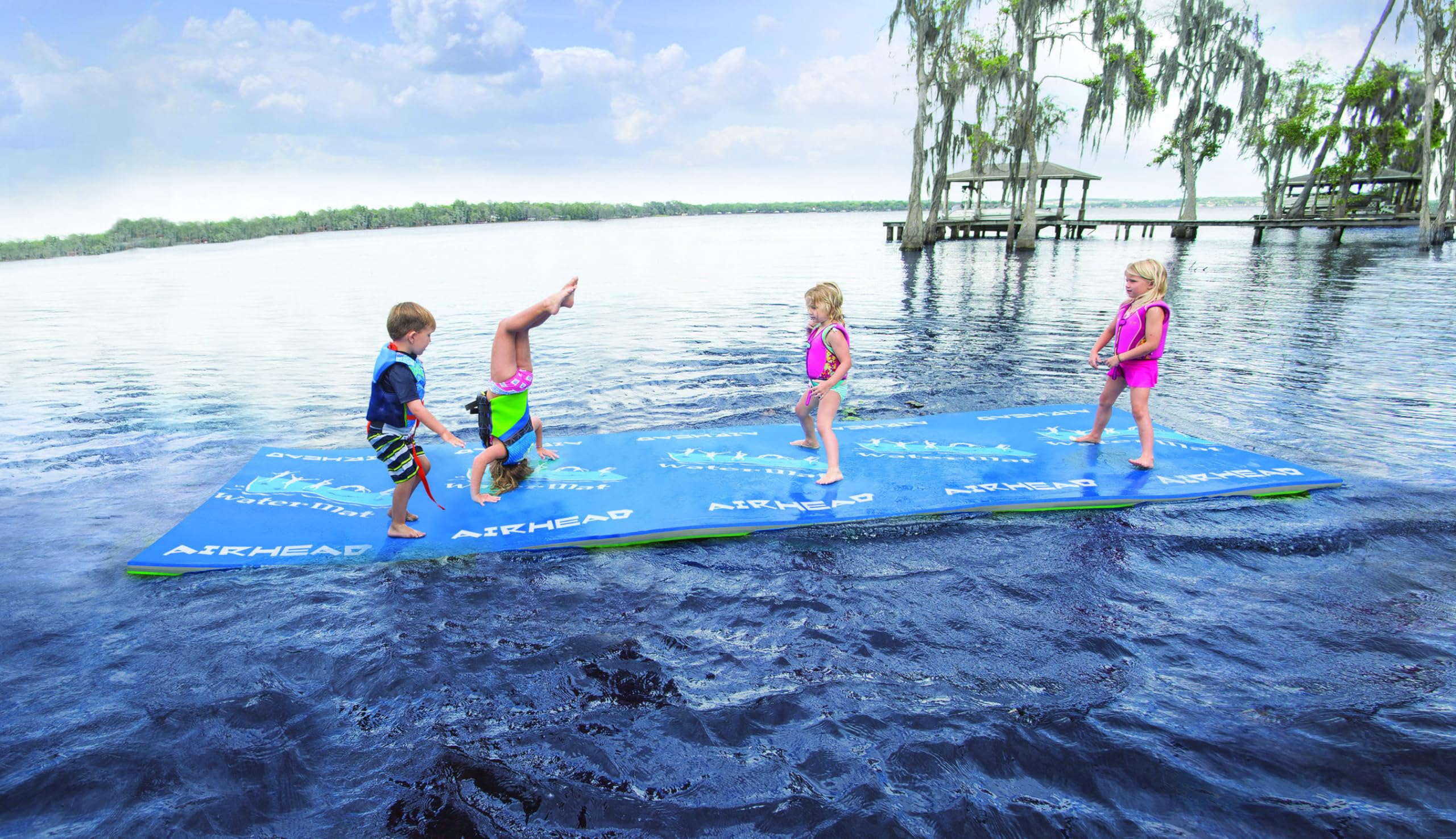 Airhead Watermat Floating, Tear-Resistant XPE Foam Floating Mat for Beach, Ocean, Lake, Green & Blue, 18' x 6' x 2"