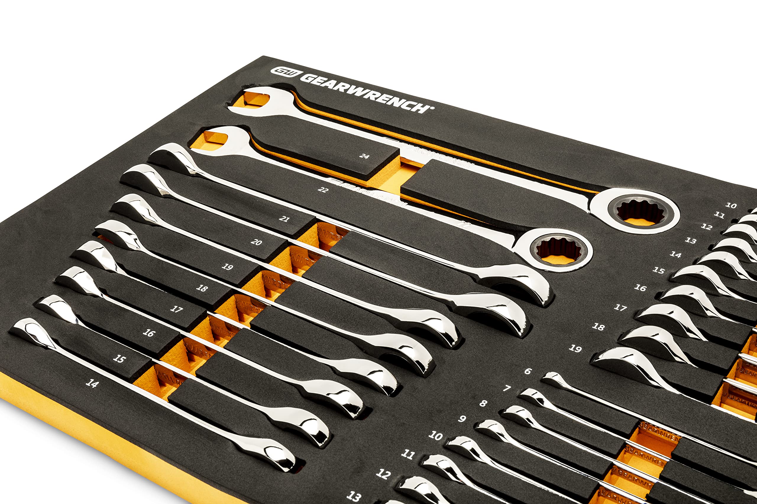 28 Piece GEARWRENCH 72T Metric Standard & Stubby Ratcheting Wrench Set with EVA Foam Tray - 86527