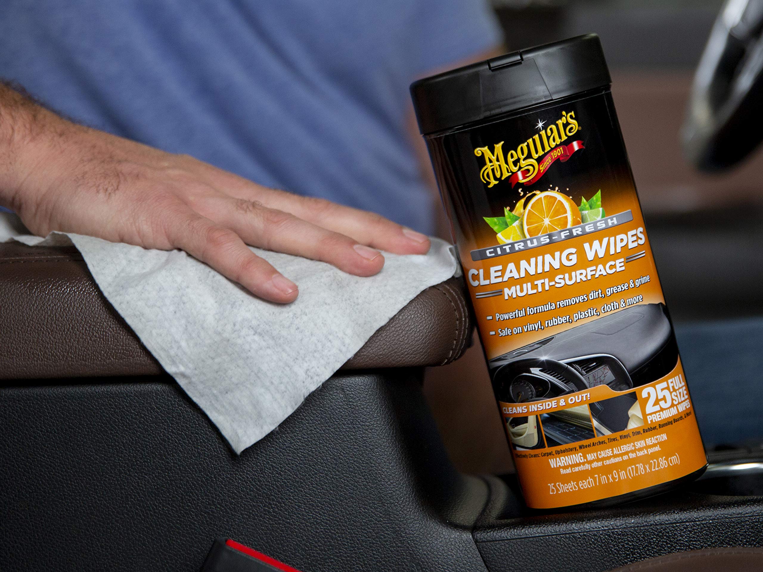 Citrus-Fresh Meguiar's Cleaning Wipes - Multi-Surface Wipes Removes Dirt, Grease, and Grime on a Variety of Surfaces Inside and Out - Citrus Scented Wipes that Make for Convenient Cleaning, 30 Wipes