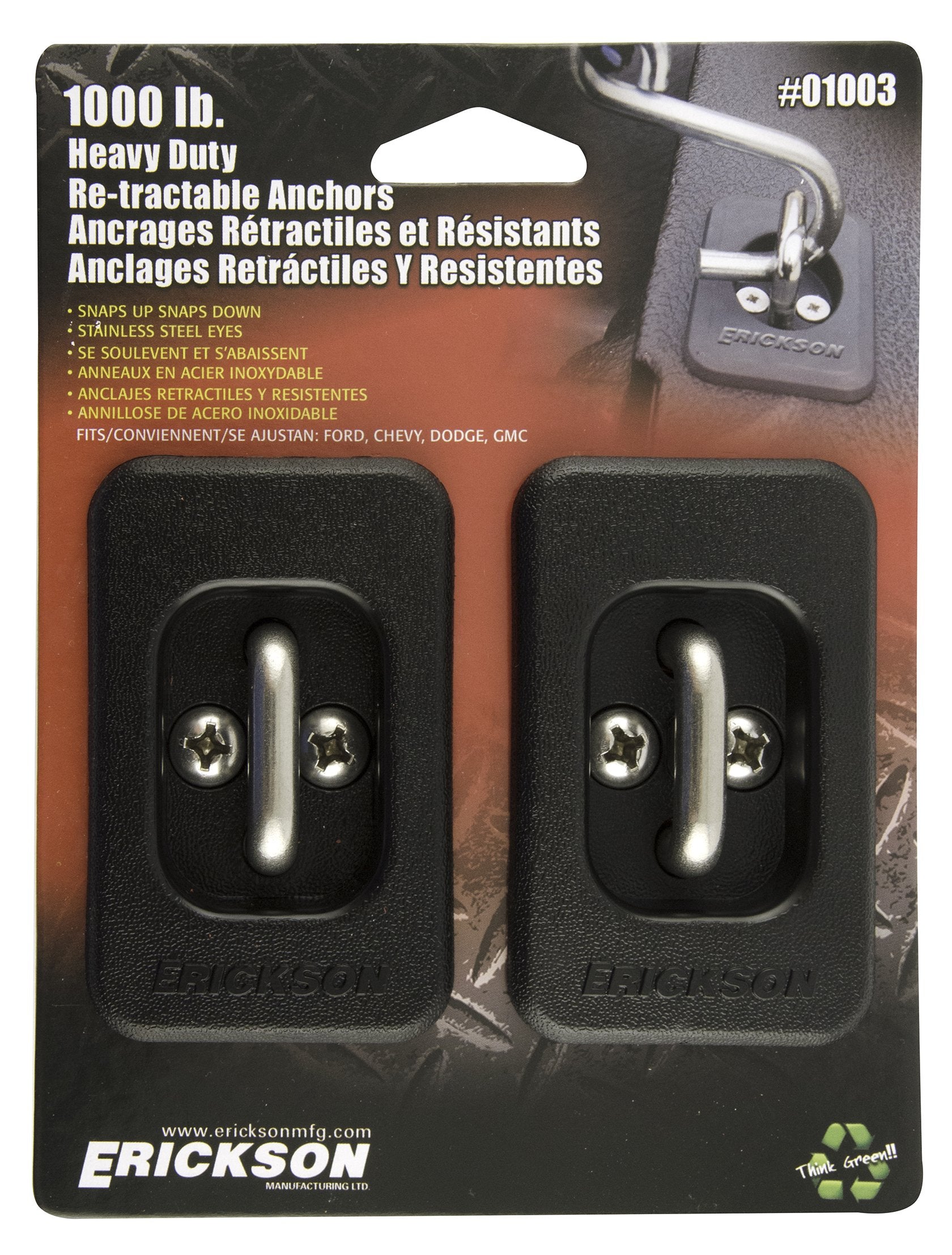 Heavy Duty Erickson 01003 Retractable Anchor, 2 Pack (1000lb)