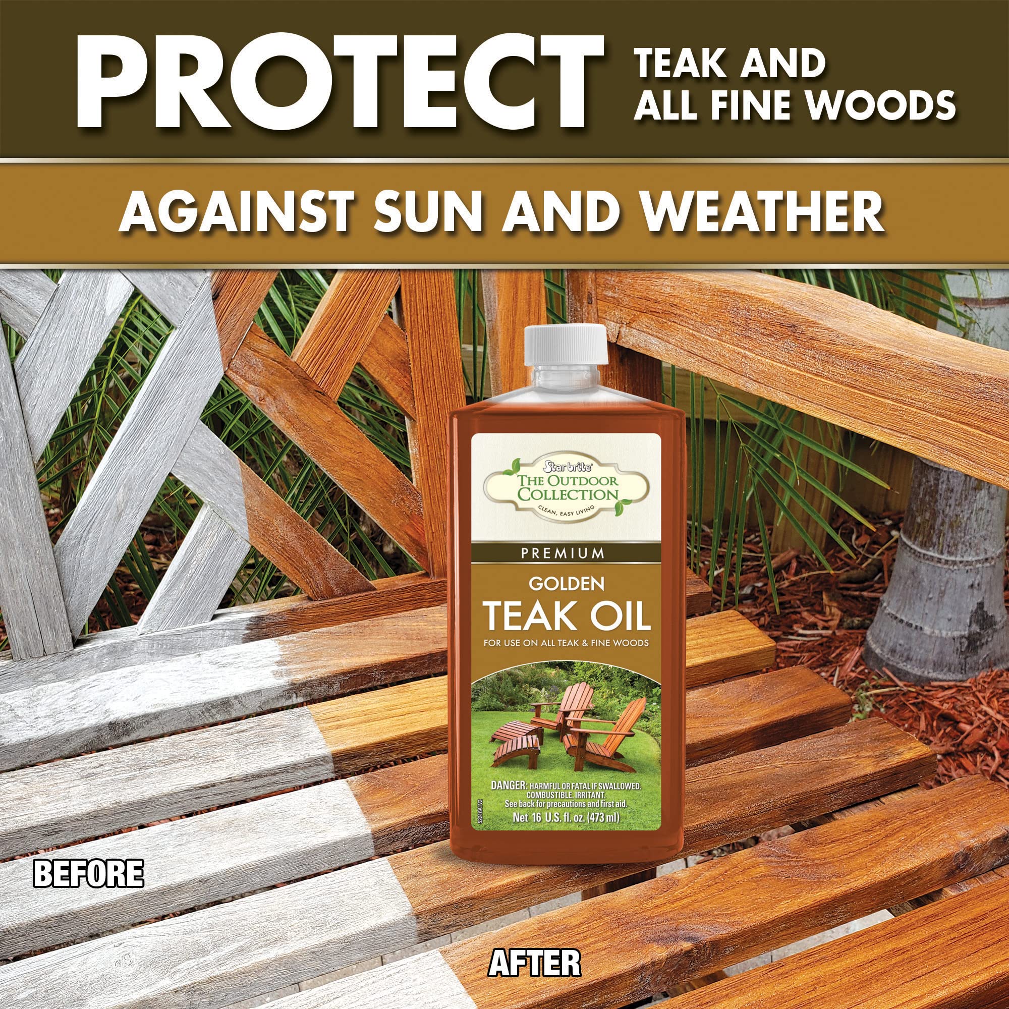 Premium Golden Teak Oil STAR BRITE Outdoor Collection - for Use On All Teak & Fine Woods - Ultimate Protection from Sun & Harsh Weather - 16 OZ (052216)