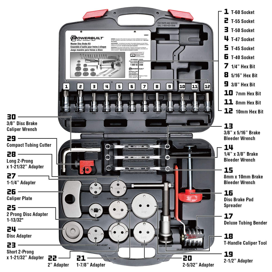 Powerbuilt Master Brake Disc Service Set, Vehicle Brake Caliper Wind Back Tool for Cars, Trucks, Piston Compression 30 Piece -648622