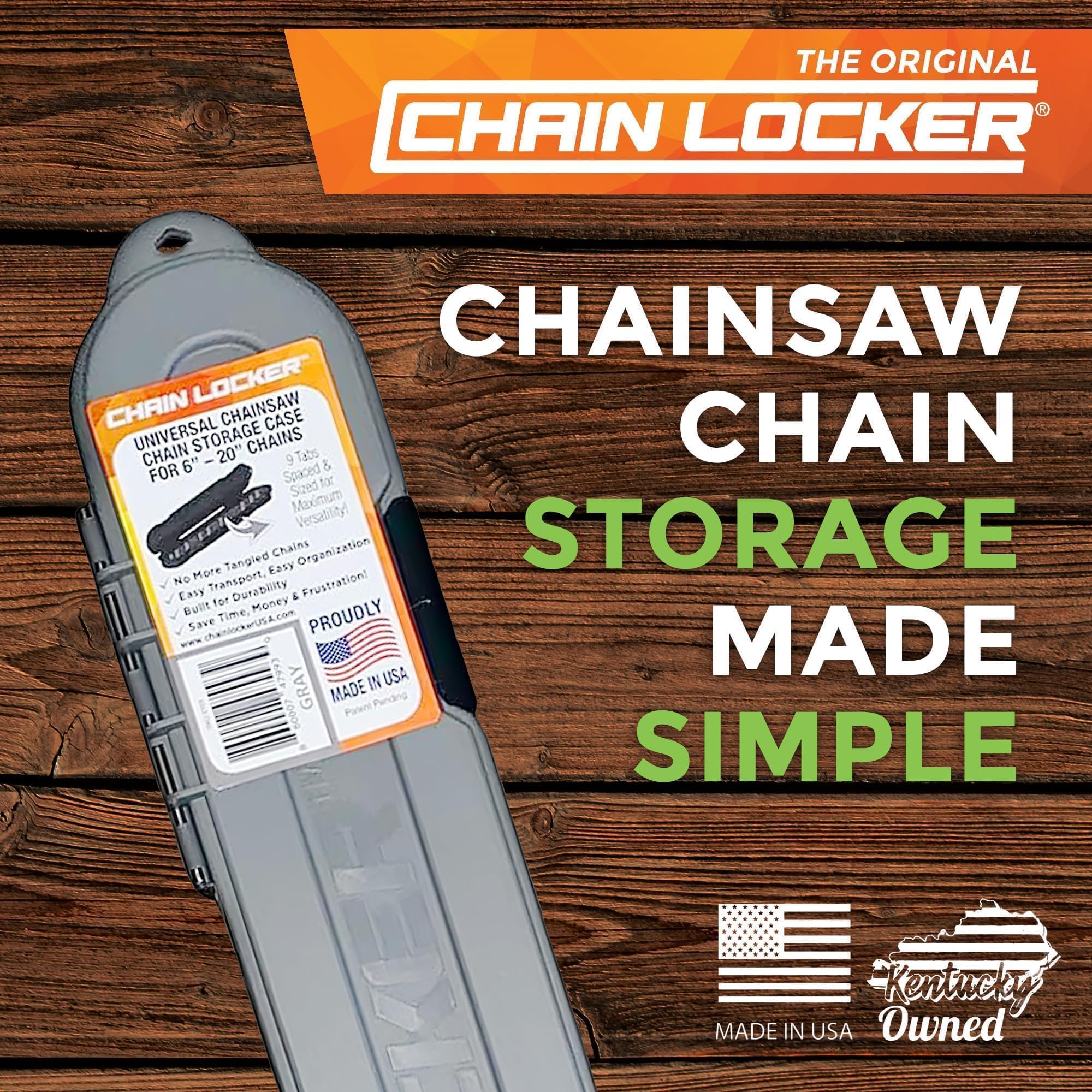 Chainsaw Chain Original Storage - Universal Portable Case for Saw Chain Holder All Chains up to 20” Inch Blades - Can Stack 2” Deep, Fits 8+ Chains, Made in USA - Gray - Holiday Gift for Family