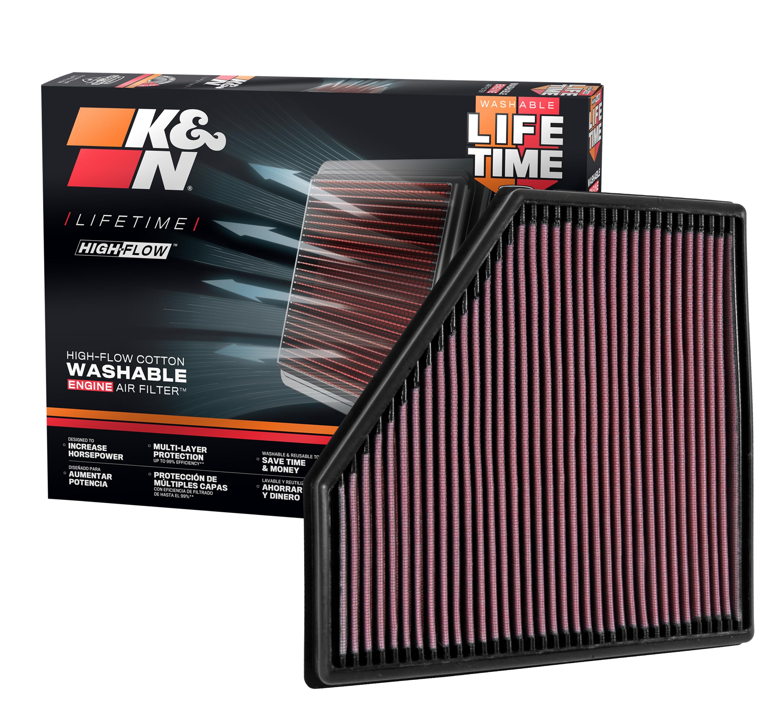 High-Flow K&N Original Lifetime Engine Air Filter: Increase Power: Premium, Washable: Compatible with 2015-2021 BMW: (See Product Description for Select Models), 33-3051