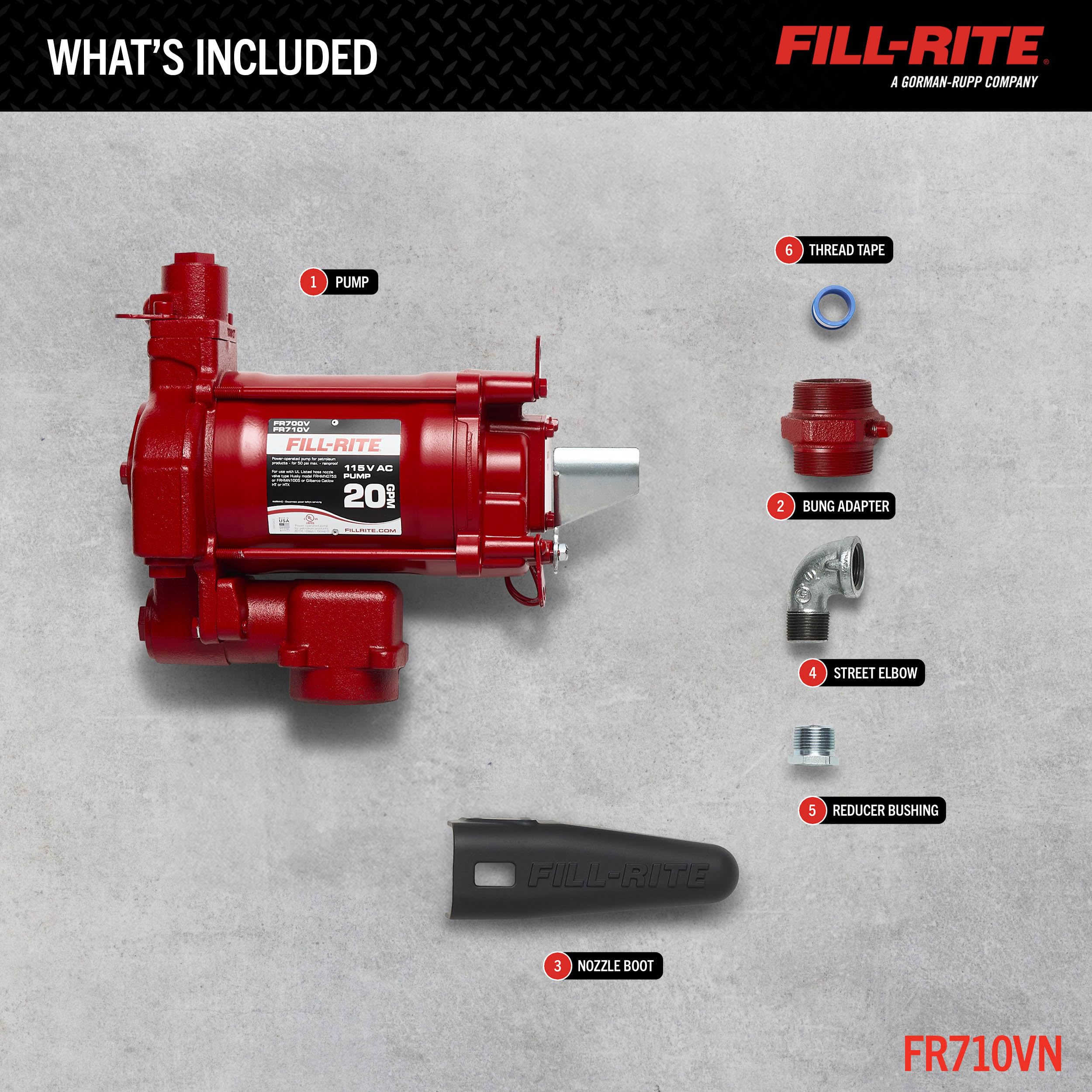 Fill-Rite 115V FR710VN 20 GPM Fuel Transfer Pump (Pump Only Model) | For Gasoline, Diesel, Kerosene, Ethanol Blends, Methanol Blends & Biodiesel up to B20