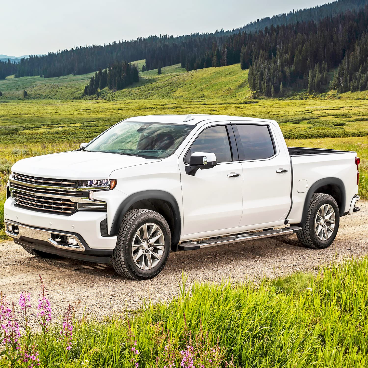 4PC Spec-D Tuning Front + Rear Factory Style Fender Flares Compatible with 2019-2025 Chevy Silverado 1500