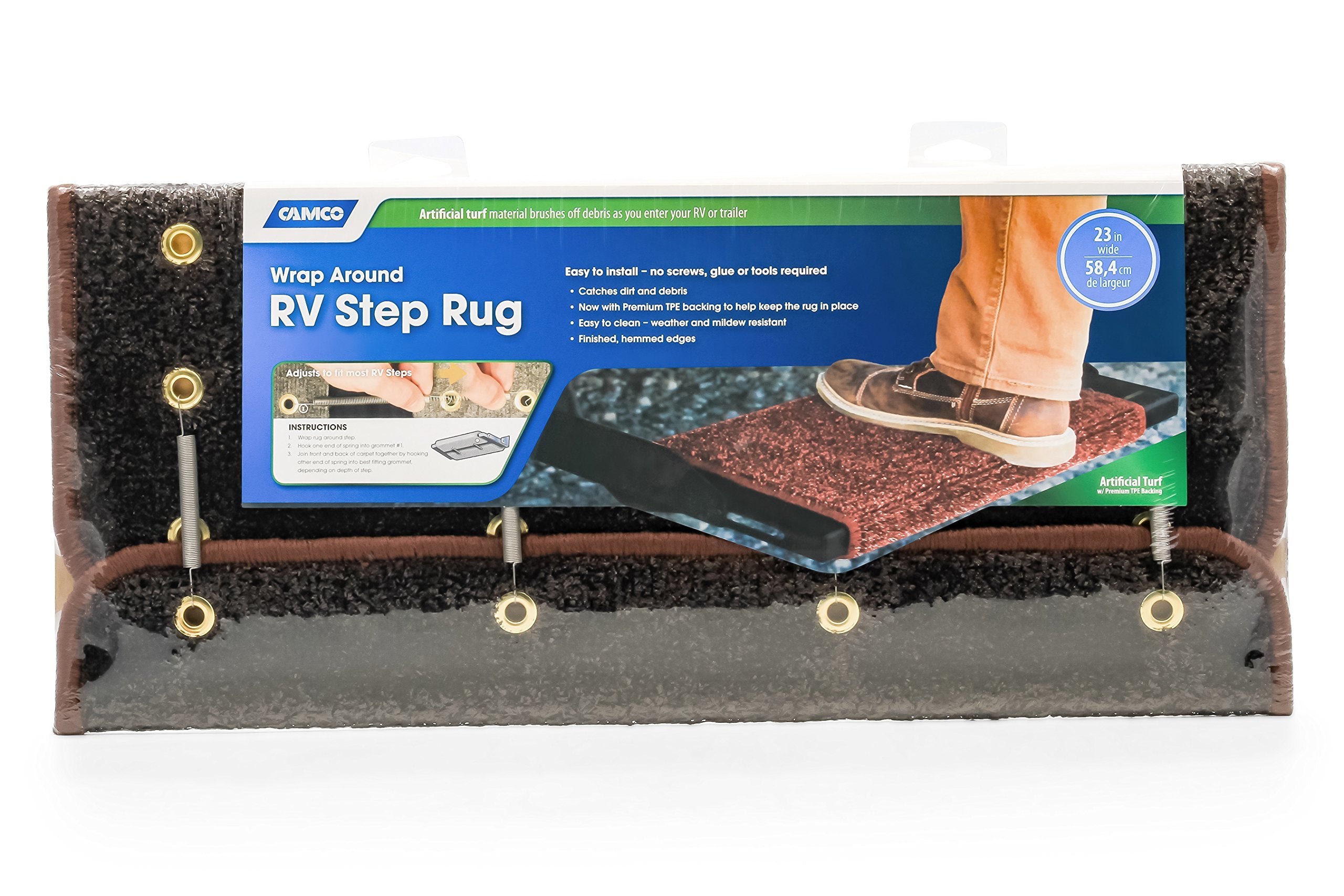 Brown CAMCO 42944 Premium Wrap Around RV Step Rug (Turf Material (22" x 23"))