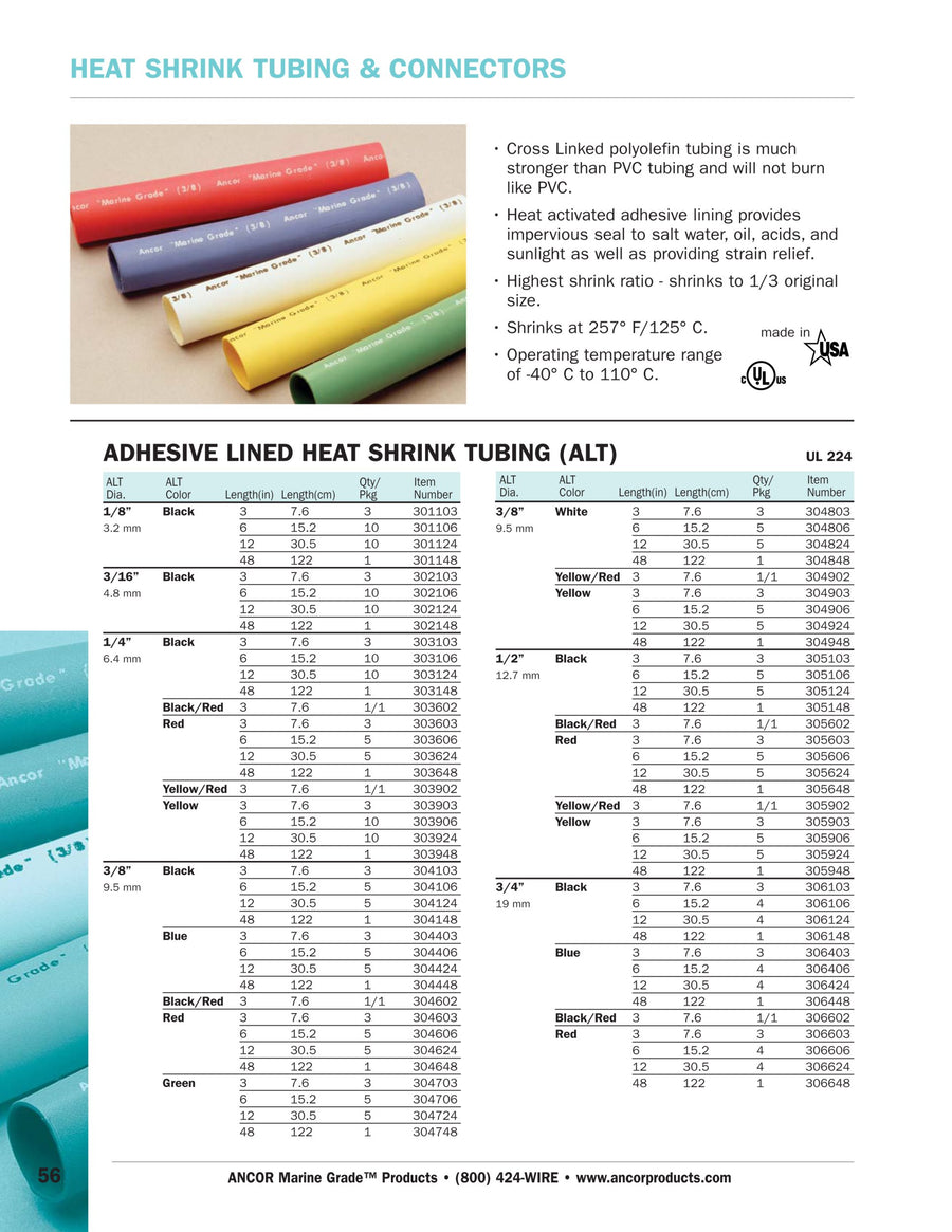 Ancor Marine Grade 304603 Electrical Adhesive Lined Heat Shrink Tubing (3/8-Inch Diameter, 3-Inches Long, Red, 3-Pack)