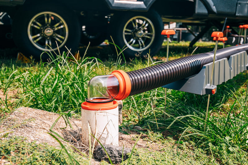 Camco 20-Ft RhinoFLEX Camper/RV Sewer Hose Kit - Features Clear Elbow Fitting w/Removable 4-in-1 Adapter - Connects to 3” Slip or 3”/3.5”/4” NPT Threaded Sewer Connection (39741)