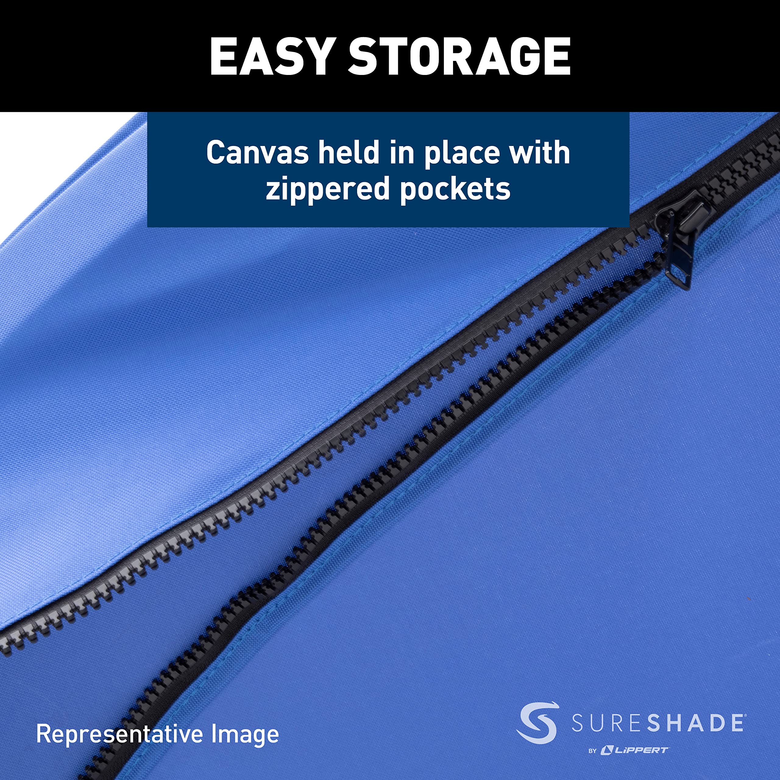 SureShade Electric Bimini Power Shade System for Pontoon Boats with Manual or No Biminis, 92-102" Wide, 20V Powered, Fade-Resistant Fabric, Clear Anodized Frame, Pacific Blue - 2021133096