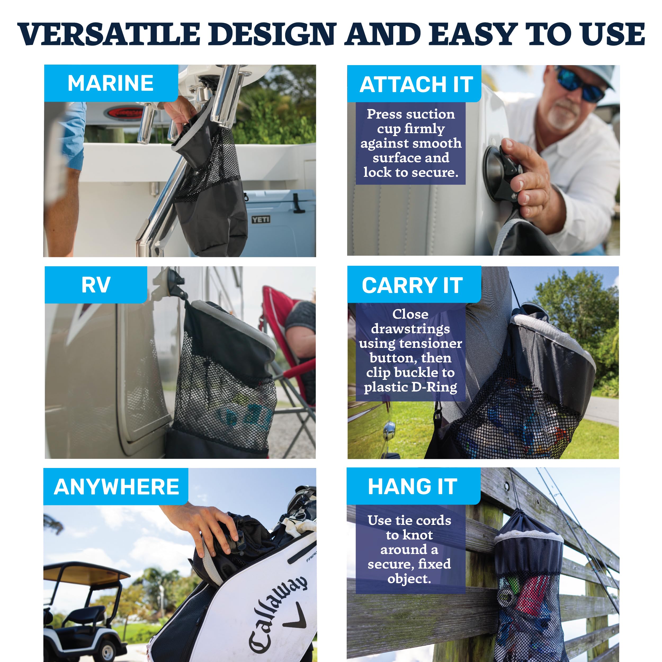 STAR BRITE Trash Bag Mesh with Locking Suction Cup & Litter Guard Cinch Tie - for Boats, RVs, Gold Carts, & Outdoor Adventures - Durable & Washable, 5 Gallon Capacity (52074)…