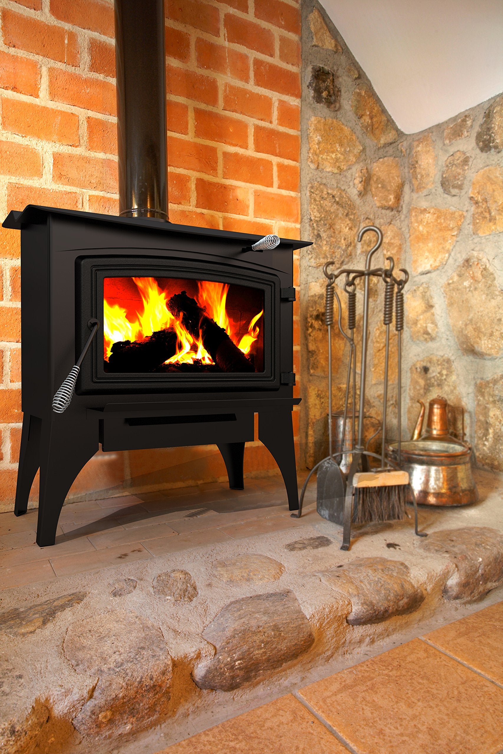 1,800 Sq. Ft. Pleasant Hearth Wood Stove with Stainless Steel Ash Lip and Blower