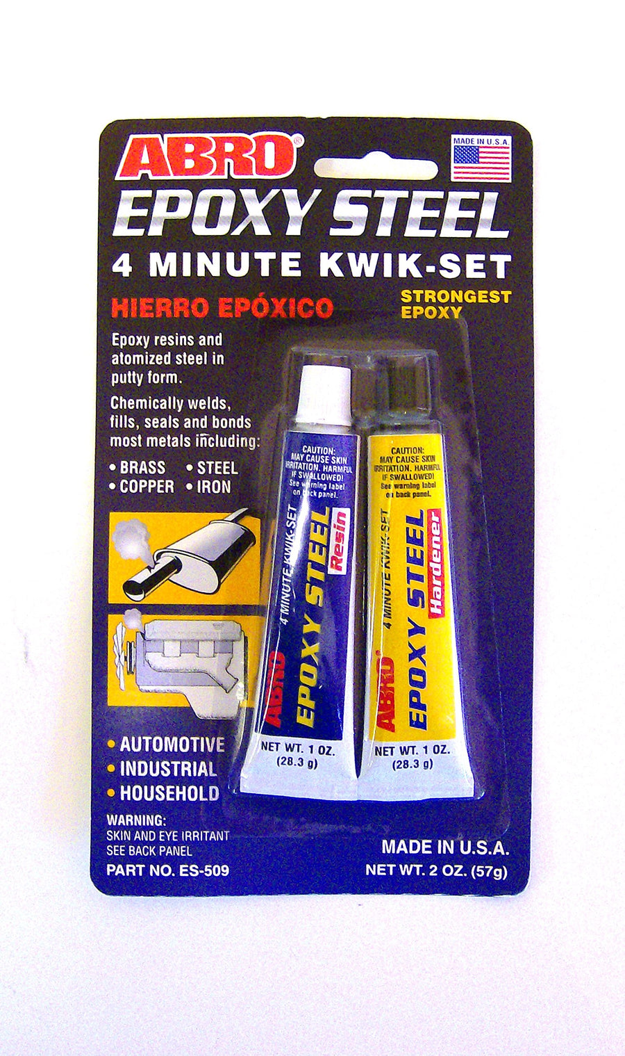 Epoxy Steel Adhesive ABRO 4 Minute Set Automotive Grade, Bonds Most Metals, Easy to Use, Chemically Welds, Fills, and Seals, for Automotive, Industrial, and Household Use (1)