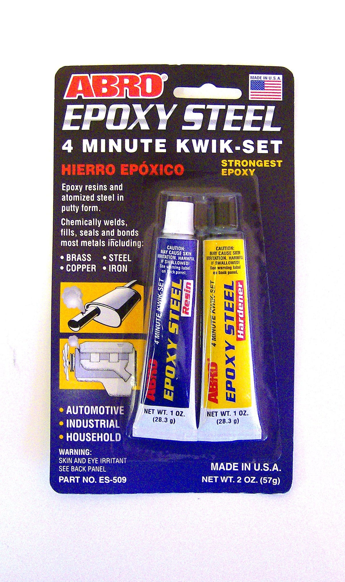 Epoxy Steel Adhesive ABRO 4 Minute Set Automotive Grade, Bonds Most Metals, Easy to Use, Chemically Welds, Fills, and Seals, for Automotive, Industrial, and Household Use (1)