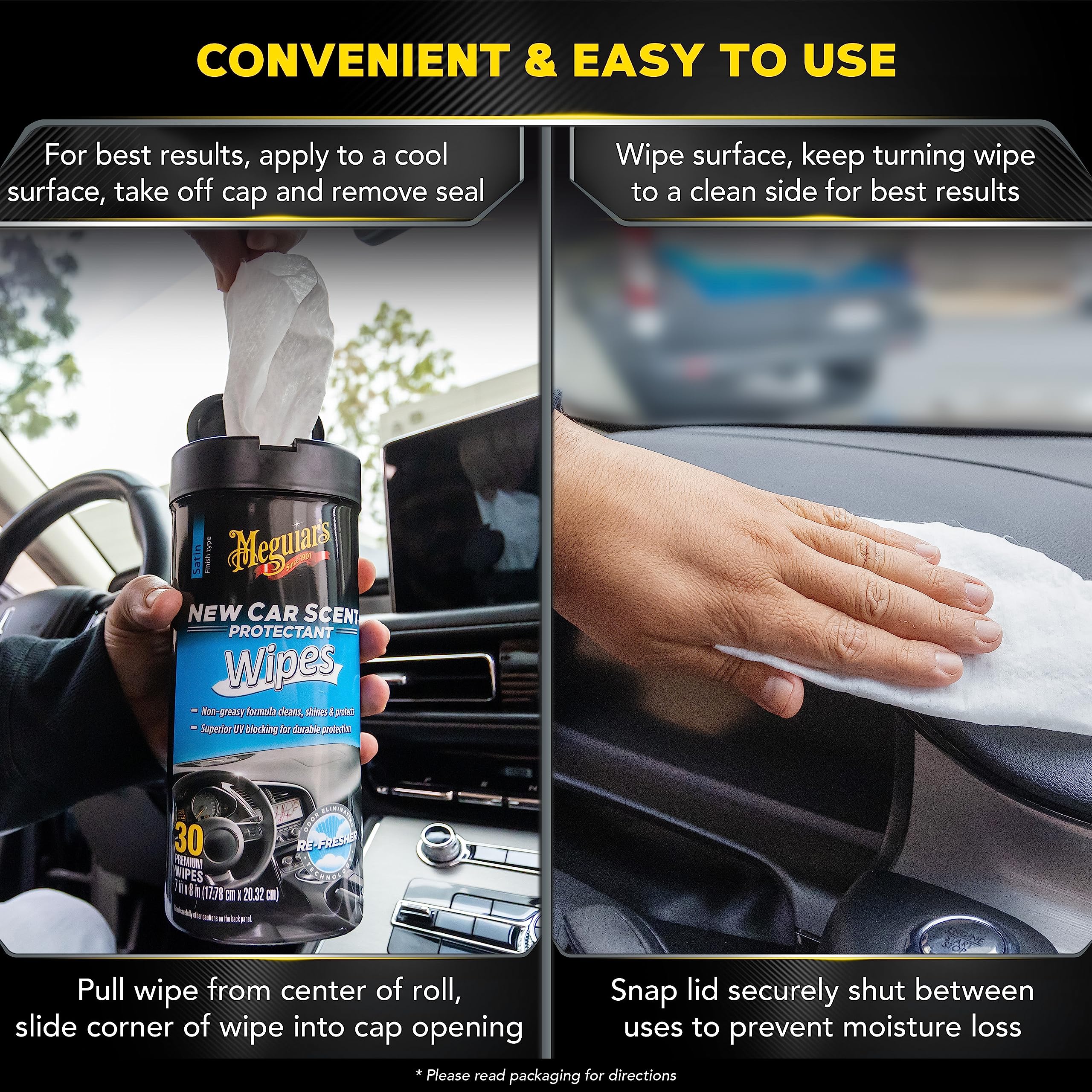 Meguiar's Protectant Wipes New Car Scent - Easy to Use Car Wipes that Protect and Freshen Your Car's Interior - Ideal for Car Detailing & Maintenance - 30 Ct