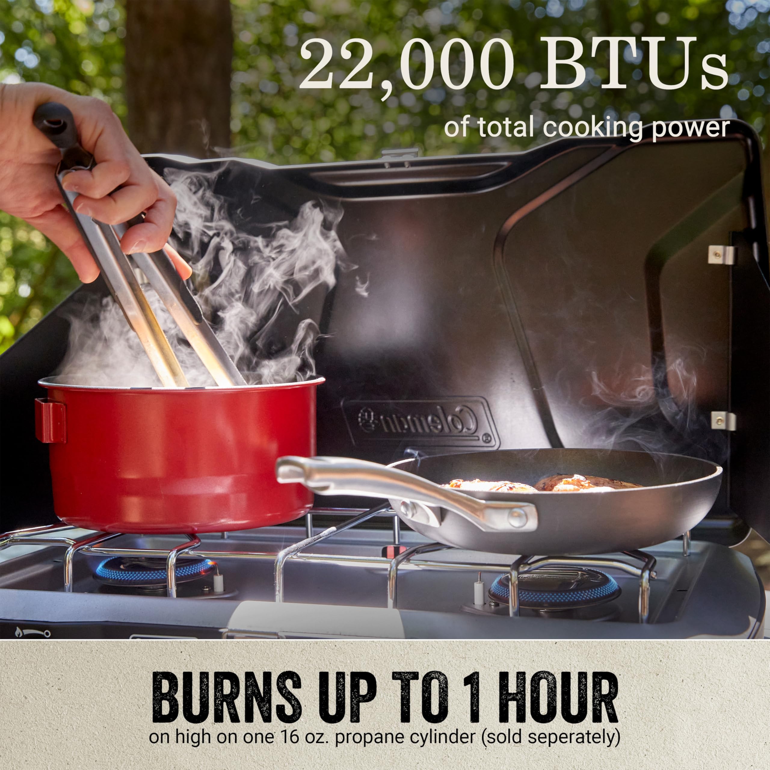 Triton+ Coleman 2-Burner Propane Camping Stove with InstaStart Ignition, Portable Camping Cooktop with 2 Adjustable Burners & Wind Guards, 22,000 BTUs of Power for Camping, Tailgating, Grilling