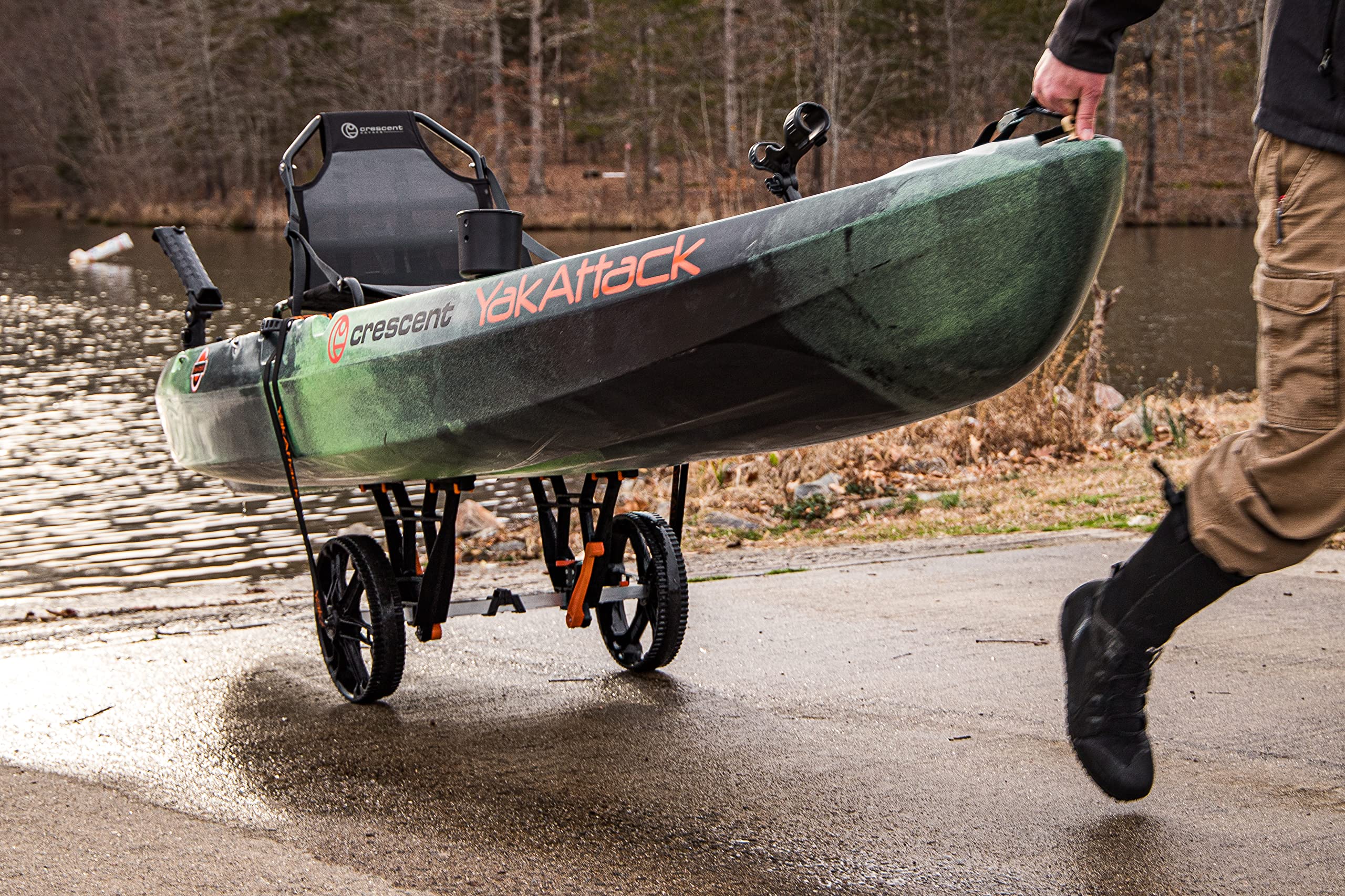 TowNStow YakAttack Bunkster Kayak Cart | Adjustable Dolly for Canoe & SUP Transport | Heavy Duty Carrier - Orange | 450 lb Capacity | Quick Collapse Design | 12” Wheels | No Tools Required