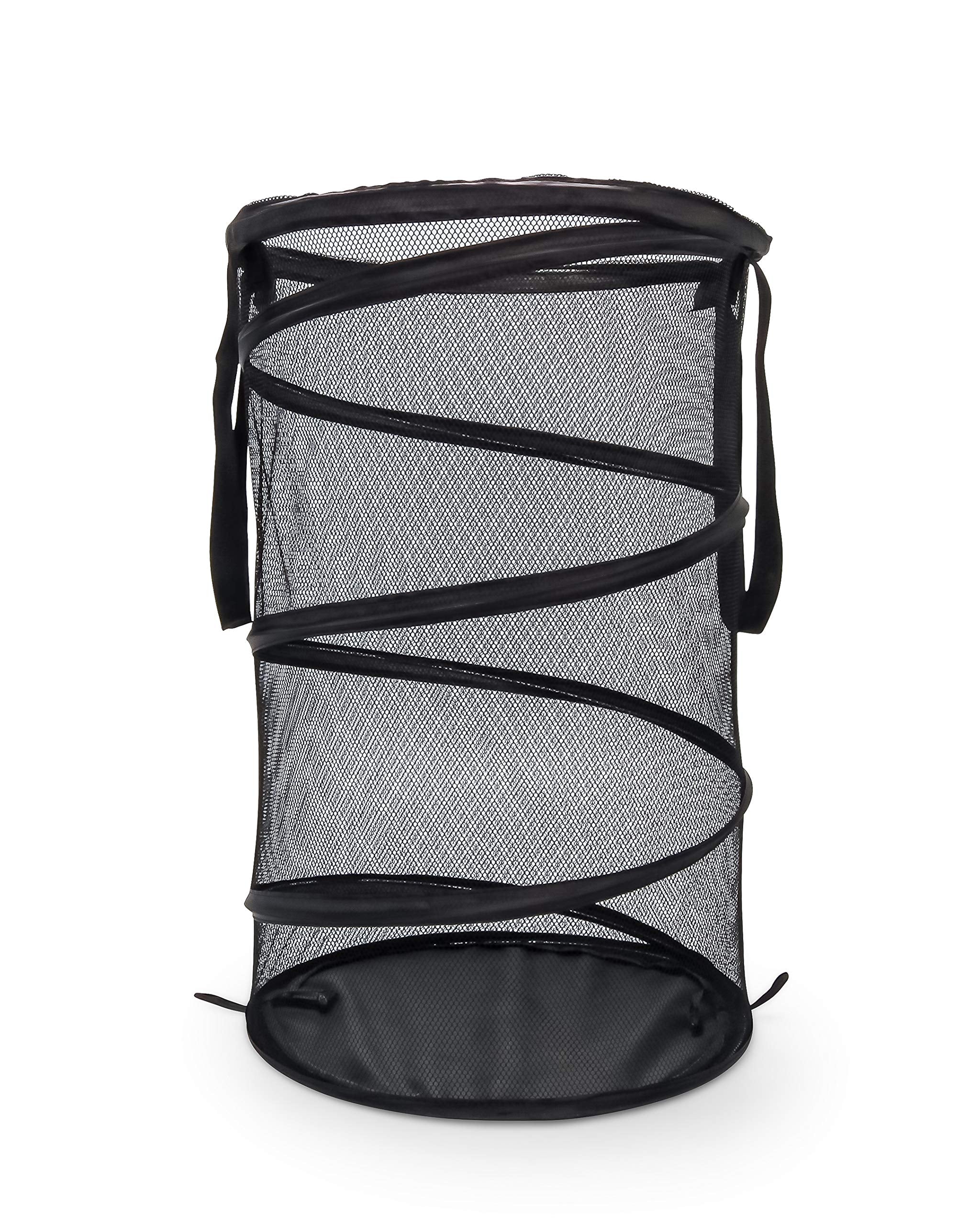 Camco Mesh Pop Collapsible Hamper Basket with Handles-Easy to Store and Clean, Perfect for Travel, Dorms, and More, Minimizes Moisture Caused Laundry Odors-Black (51977)