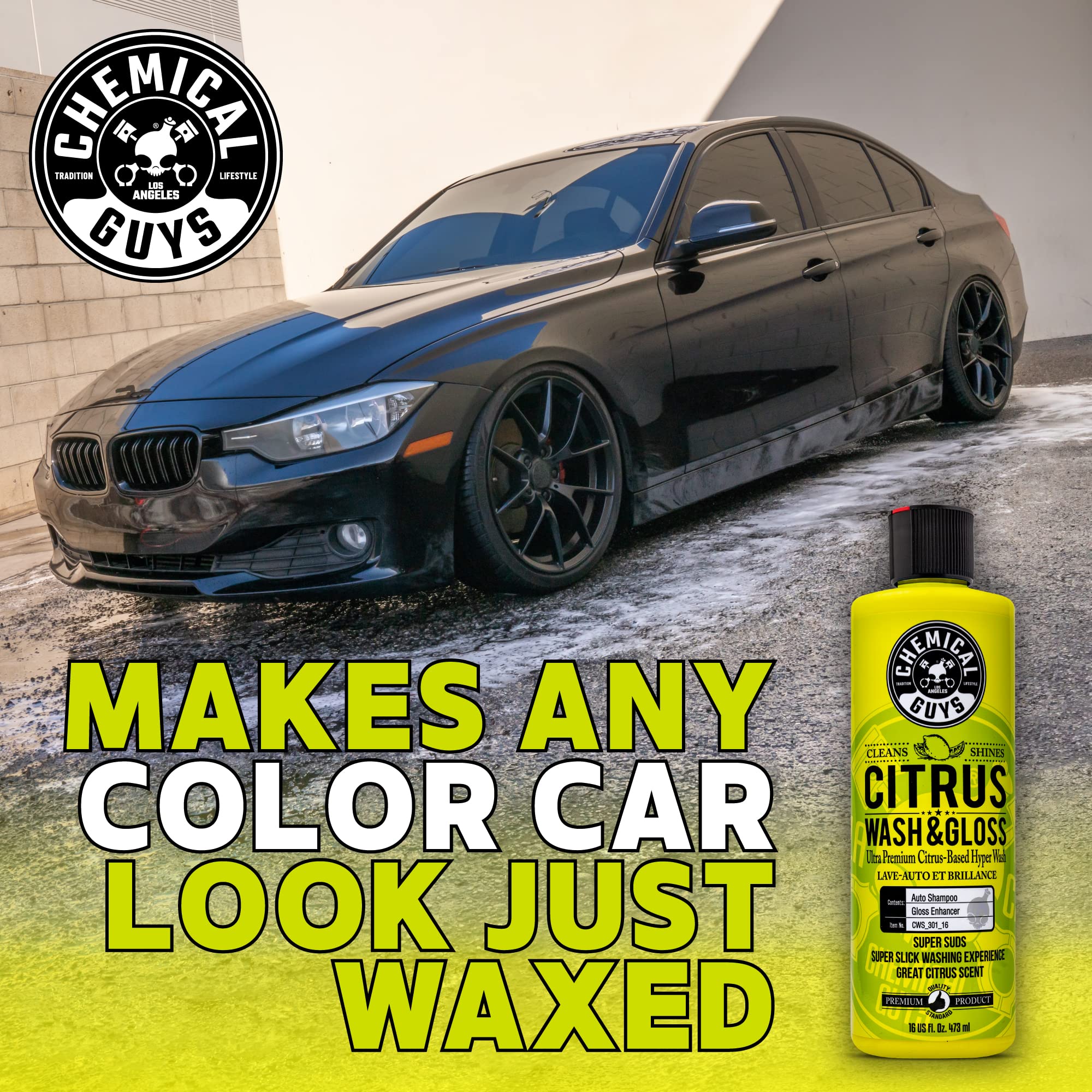 Chemical Guys Foaming Citrus Wash & Gloss Car Wash Soap - High Suds Formula Foam Cannon Soap for Foam Blasters, or Bucket Washes - Safe on Paint, Clear Coat, and Wax, Citrus Scent - 64 oz