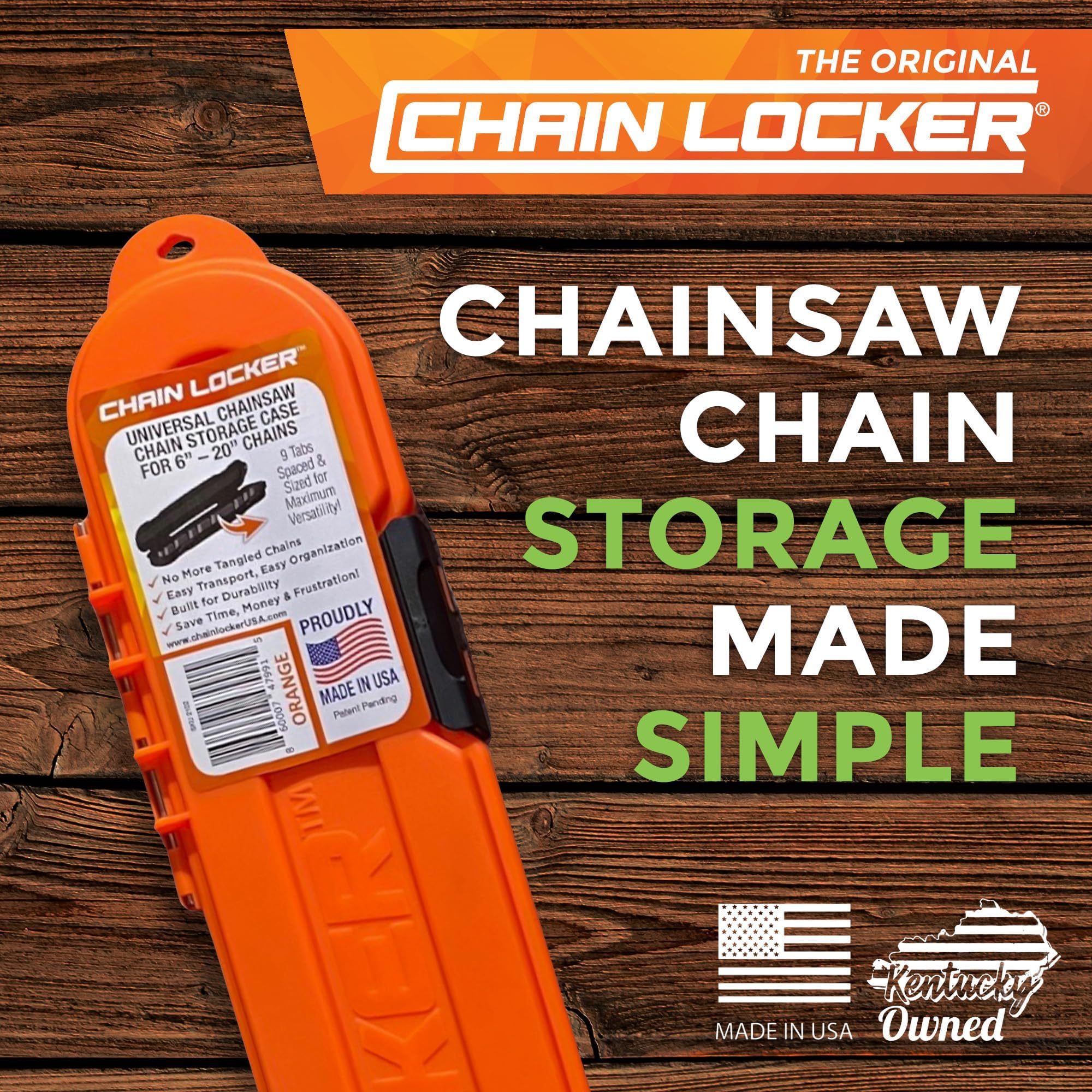 Chainsaw Chain Original Storage - Portable Universal Case for Chains up to 20” Blades - Stacks 2 Inches Deep, Holds Minimum 8 Chains, Made in USA - Orange - Holiday Gift for Family