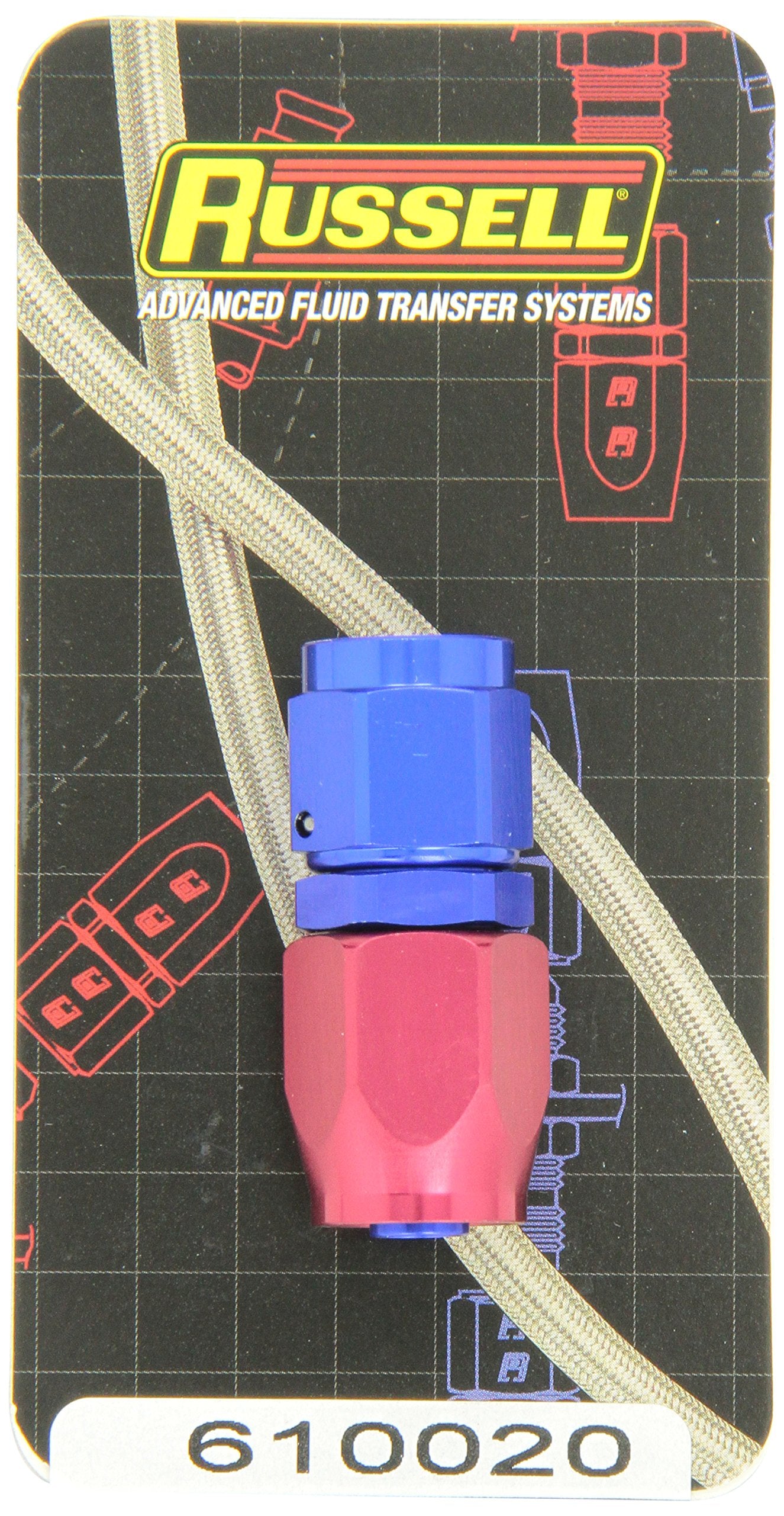 610020 RUSSELL/EDEL Red/Blue Anodized Aluminum -6AN Straight Hose End