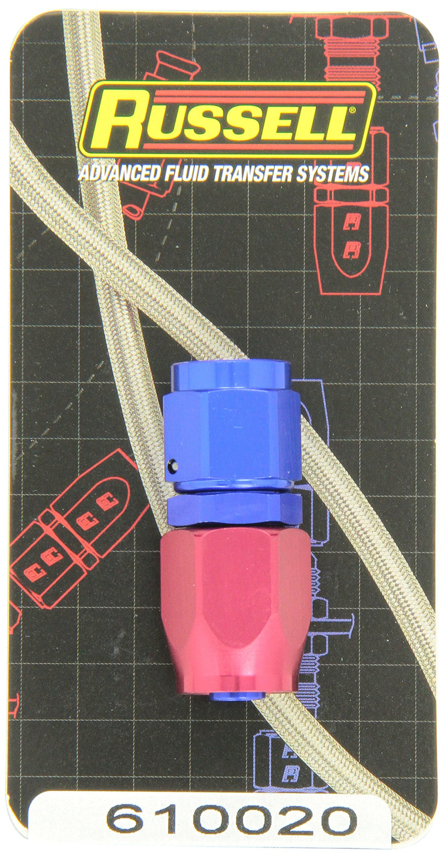 610020 RUSSELL/EDEL Red/Blue Anodized Aluminum -6AN Straight Hose End