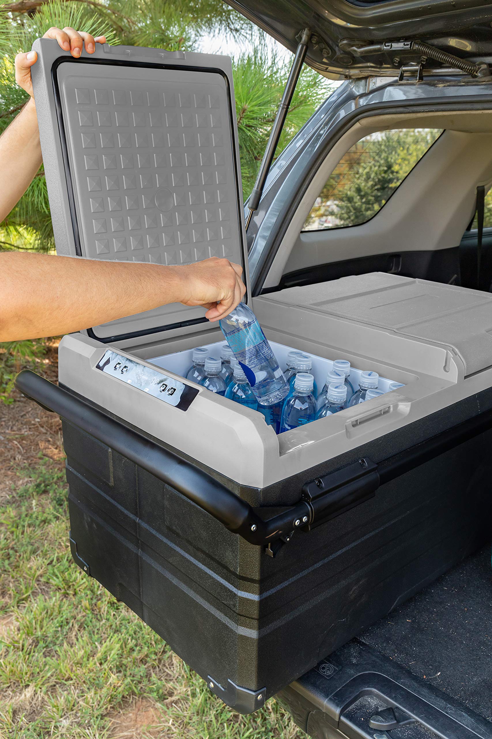 Camco 51520 Portable Refrigerator CAM-750, AC 110V/DC 12V Compact Fridge/Freezer with Dual Zone Cooling, 75-Liter - Keeps Food and Drinks Cold While On-the-Go - Ideal for Road Trips, RVing, Camping, B , Black