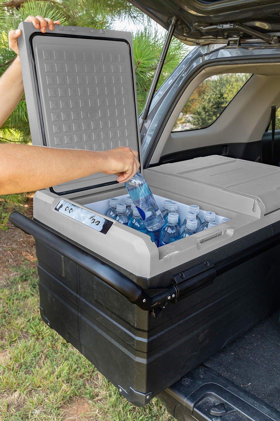 Camco 51520 Portable Refrigerator CAM-750, AC 110V/DC 12V Compact Fridge/Freezer with Dual Zone Cooling, 75-Liter - Keeps Food and Drinks Cold While On-the-Go - Ideal for Road Trips, RVing, Camping, B , Black