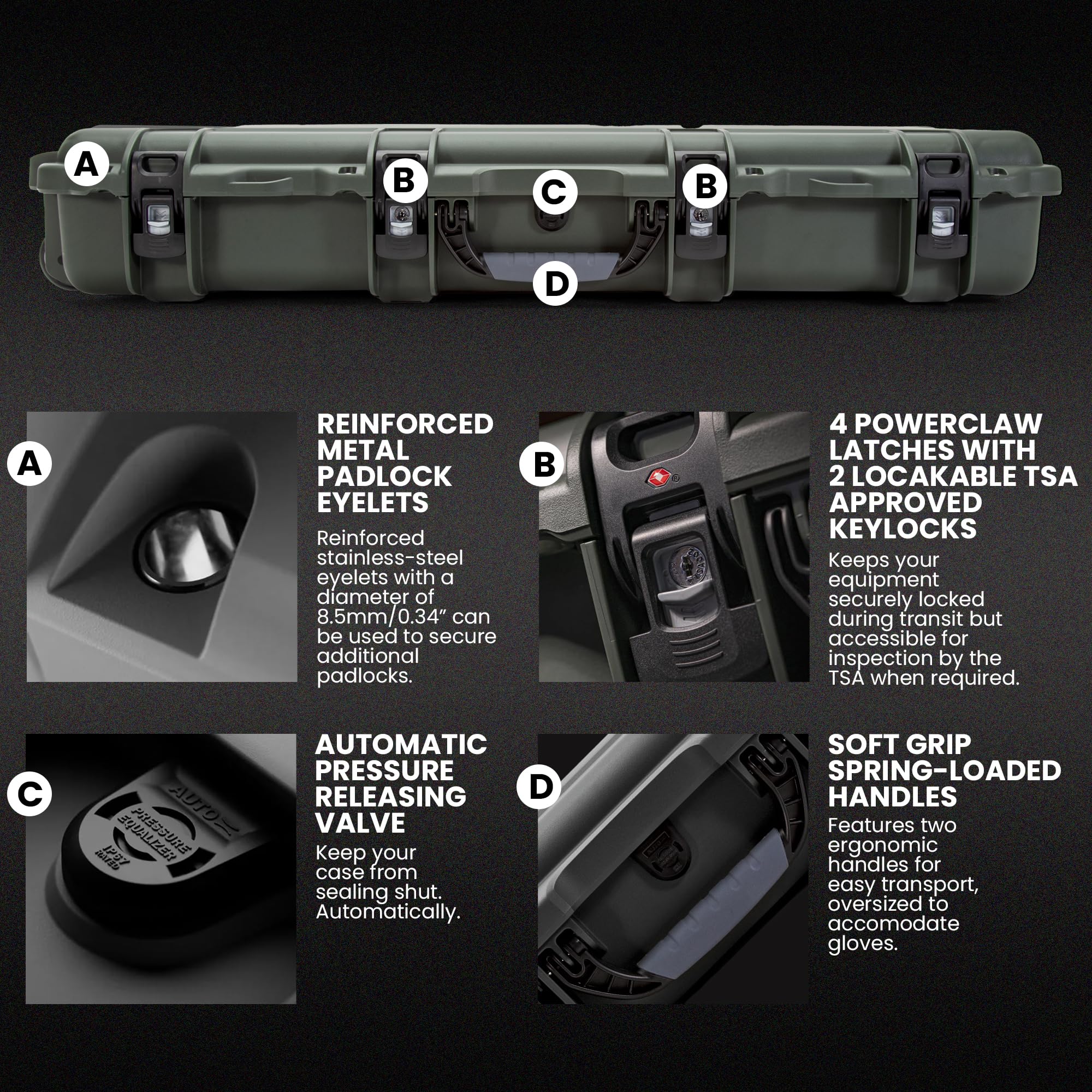 NANUK Hard Case 985 40” with Wheels & Customizable Foam Insert, IP67 Waterproof & Crushproof, Rugged Construction for Ultimate Protection, Made in North America – Olive (39.7” x 17.3” x 6.6”)