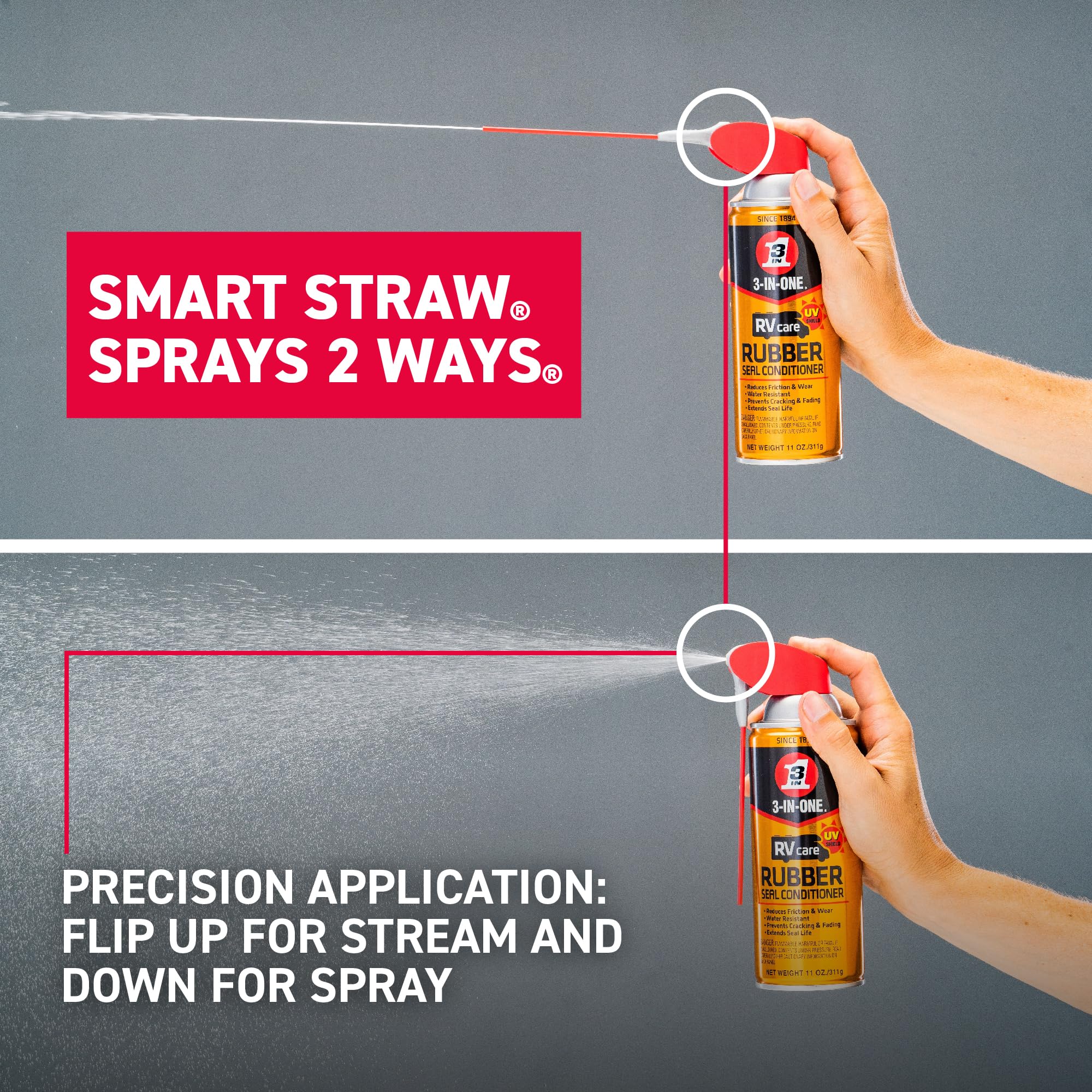 RVcare 3-IN-ONE Rubber Seal Conditioner with SMART STRAW SPRAYS 2 WAYS, 11 OZ