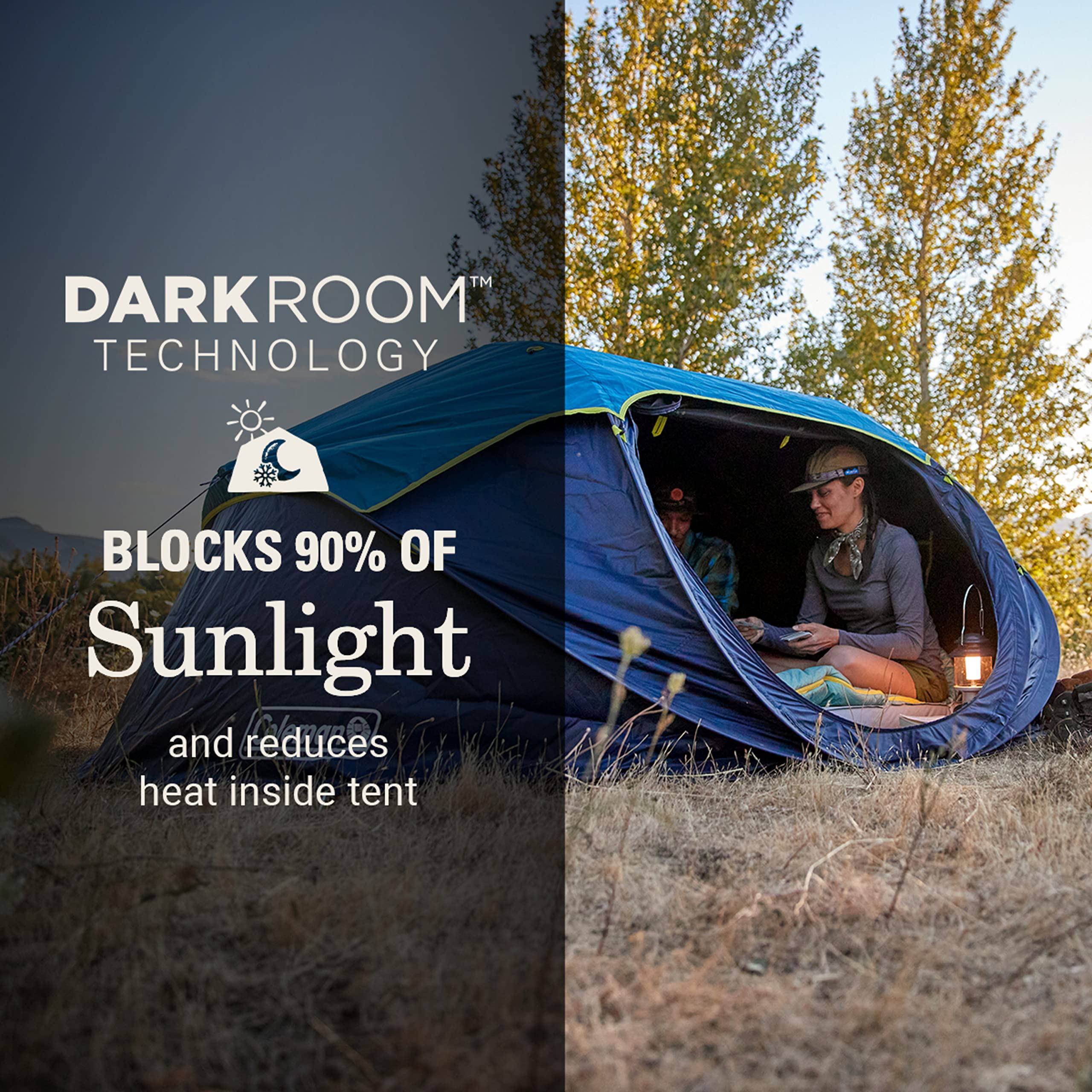 Coleman Camping Tent Pop-Up with Dark Room Technology, 2/4 Person Sets Up in 10 Seconds & Blocks 90% of Sunlight, Includes Pre-Assembled Poles, Adjustable Rainfly, & Taped Floor Seams