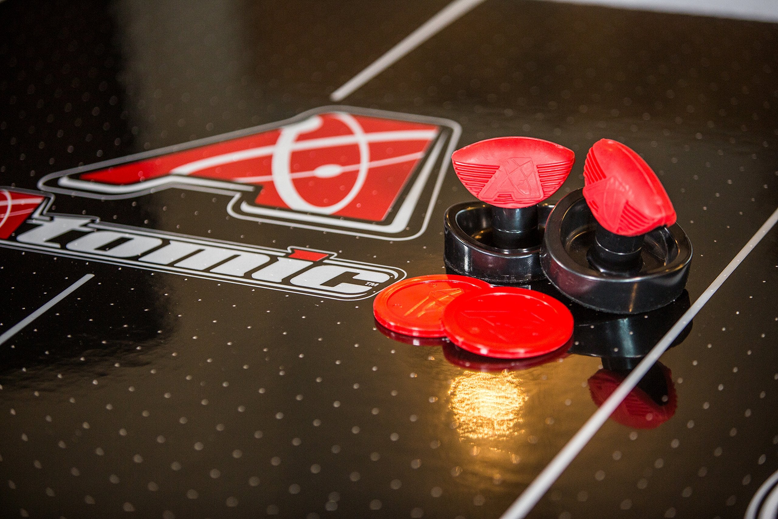 8 Foot Atomic Avenger Air Hockey Table with LED Scoring and 120V Blowers for Exhilarating Play