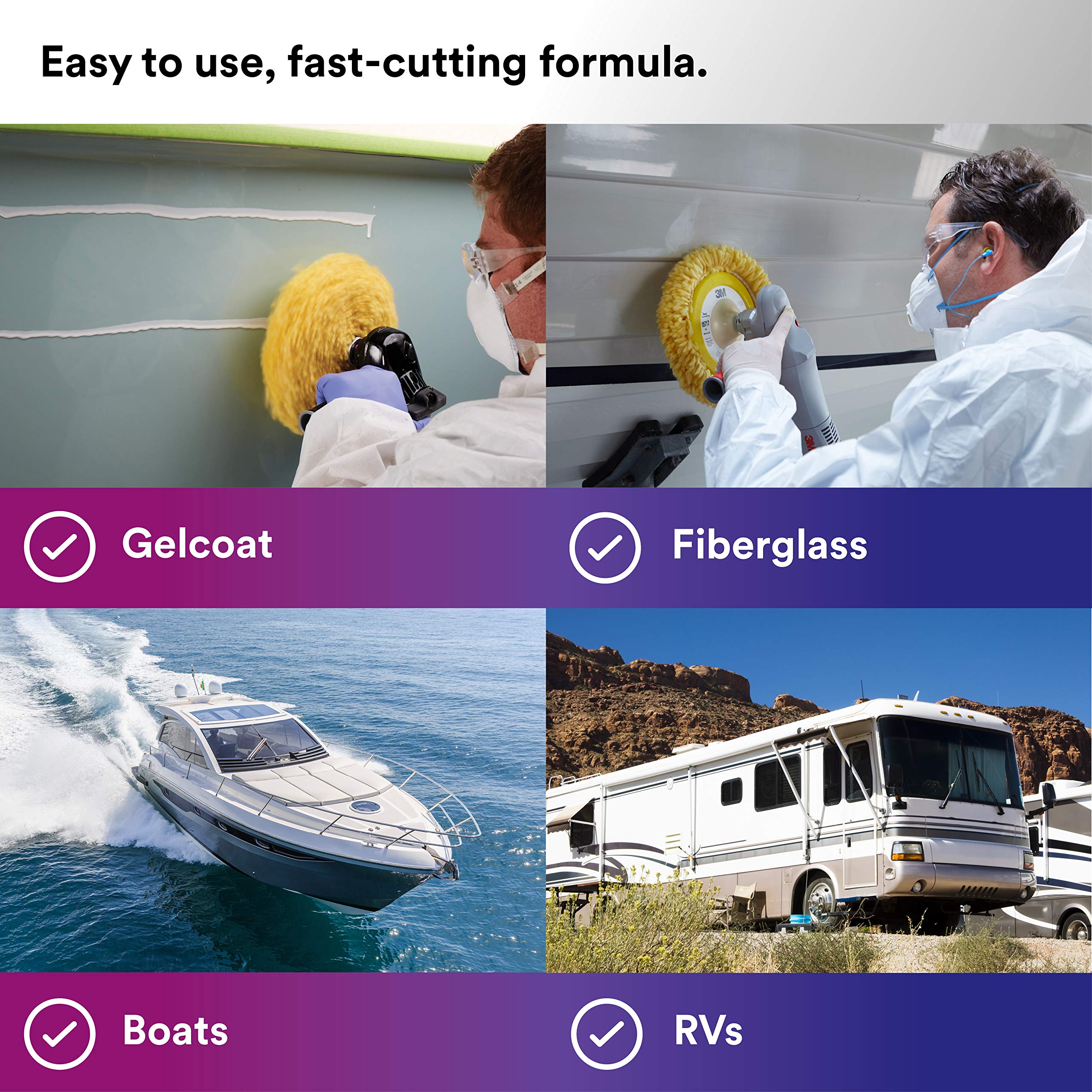 3M Perfect-It Gelcoat Light Cutting Wax + Polish, 36109, 1 Pint, One-Step Process, Removes Scratches and Swirls, Light Oxidation Remover for Boats and RVs
