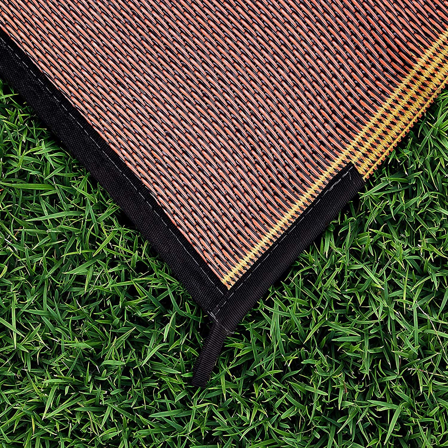 Camco Reversible Large Outdoor Patio Mat - Easy to Clean, Perfect for Picnics, Cookouts, Camping, and The Beach (9' x 12', Brown Lattice Design) (42857)