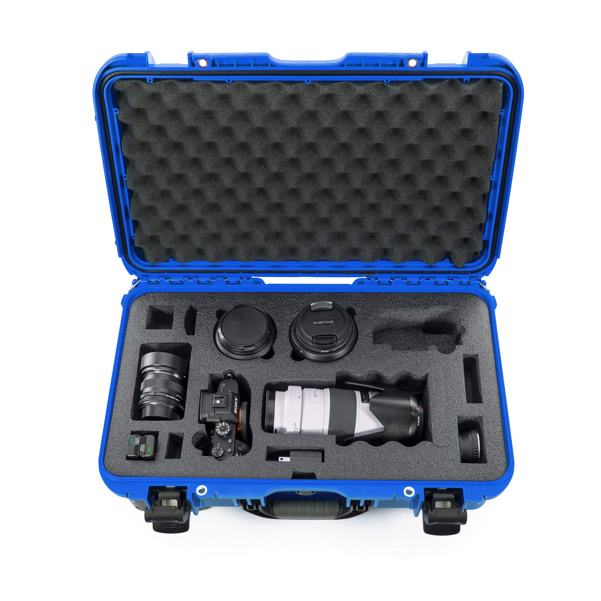 Waterproof Nanuk 935 Carry-On Hard Case with Custom Foam Insert for Sony A7R Size Camera w/Wheels - Blue (935-ESON8)