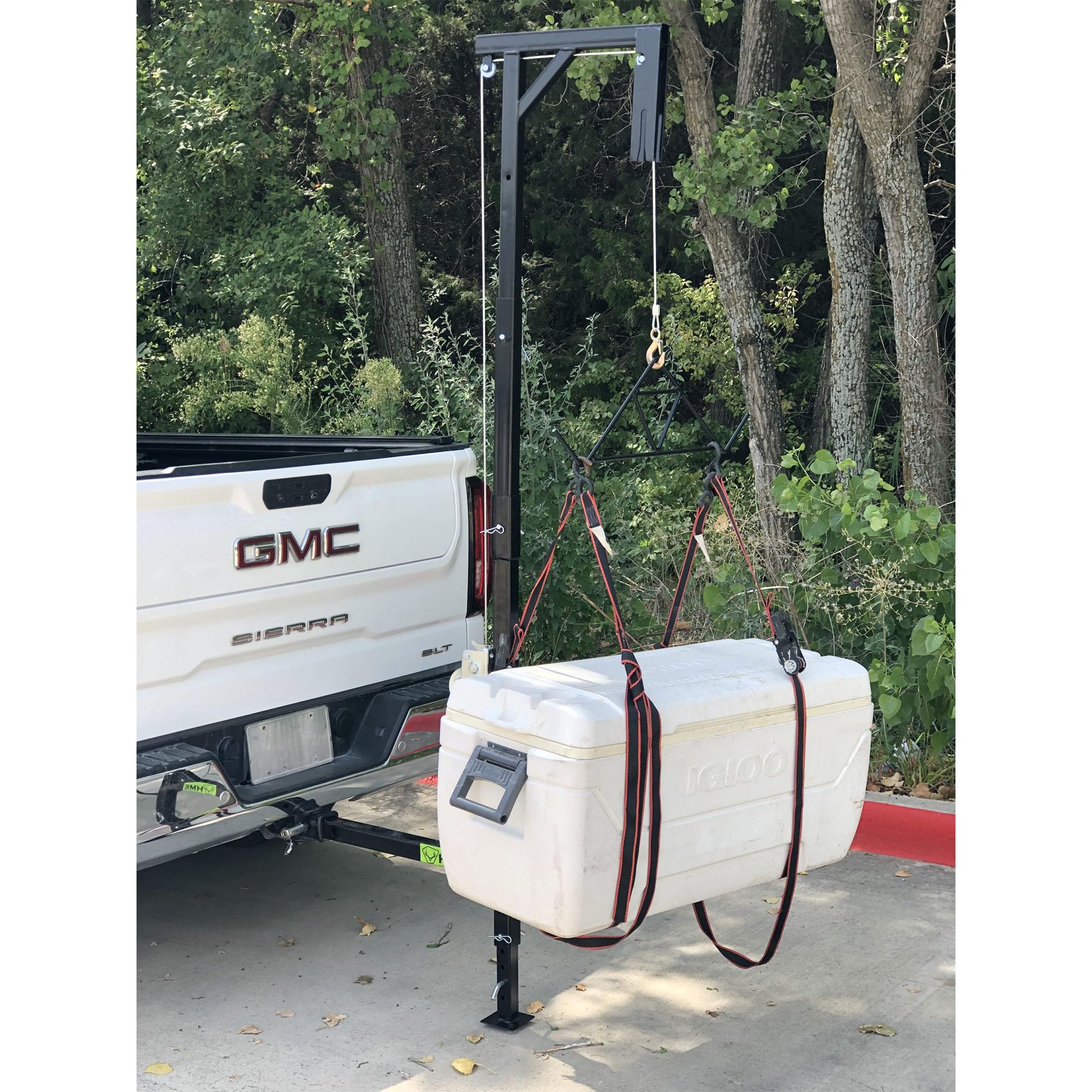 HME Game Hoist Truck Hitch Complete Kit with Winch and Gambrel, 400 lb Capacity - Hunting Game Skinning and Cleaning Accessory with 360-Degree Swivel Shaft and Adjustable Height