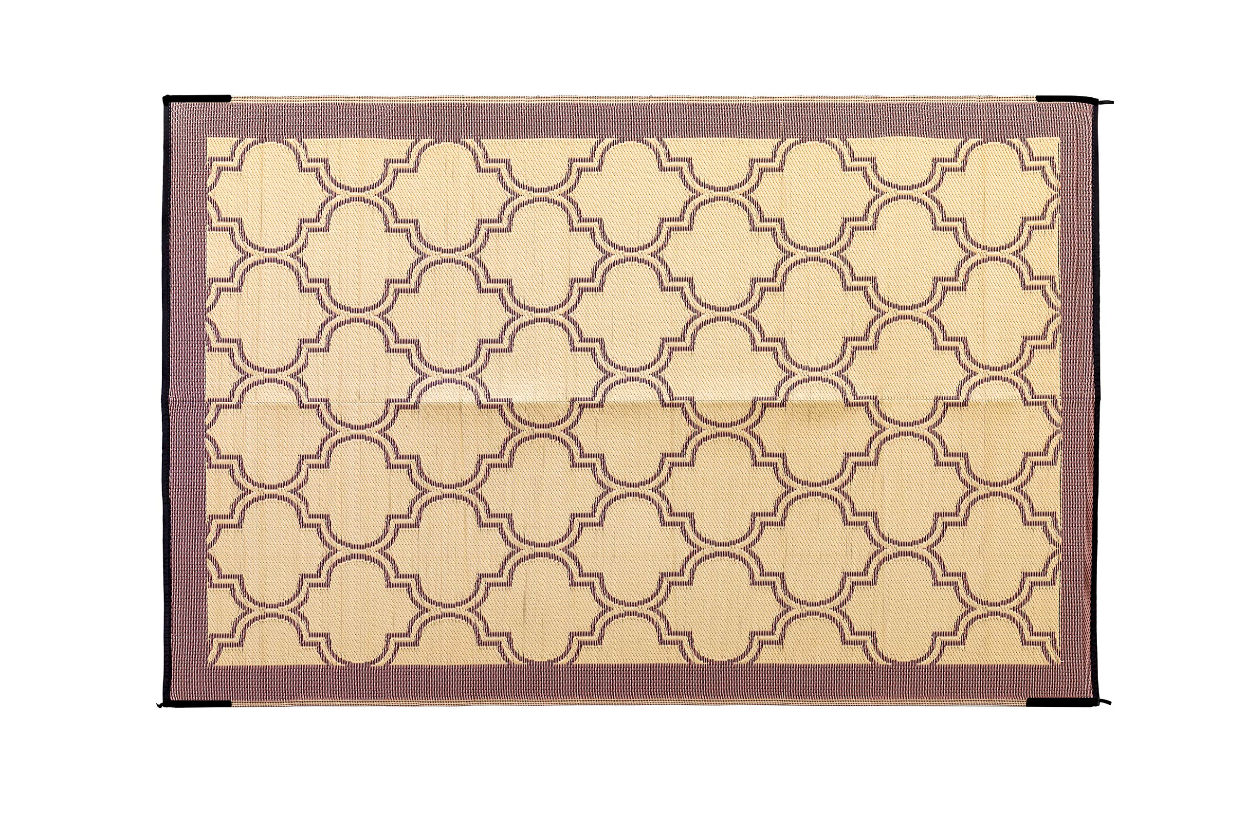 Camco Reversible Large Outdoor Patio Mat Easy to Clean, Perfect for Picnics, Cookouts, Camping, and The Beach (6' x 9', Brown Lattice Design) (42877)