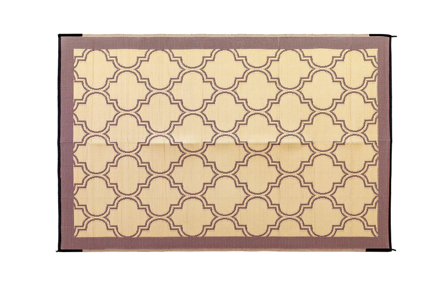 Camco Reversible Large Outdoor Patio Mat Easy to Clean, Perfect for Picnics, Cookouts, Camping, and The Beach (6' x 9', Brown Lattice Design) (42877)