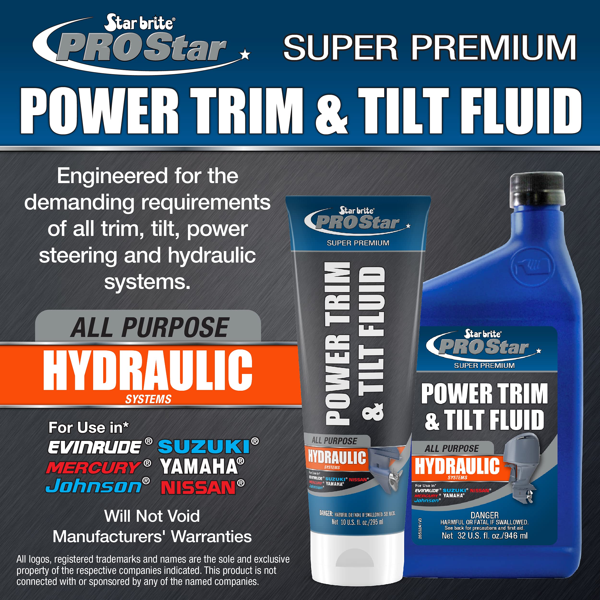 PRO STAR BRITE Star Power Trim & Tilt Fluid - Super Premium All Purpose Hydraulic Fluid for Trim Tabs, Power Tilt & Steering Systems - Anti-Wear, Anti-Foam - Outboard & Stern Drive Systems (028510)